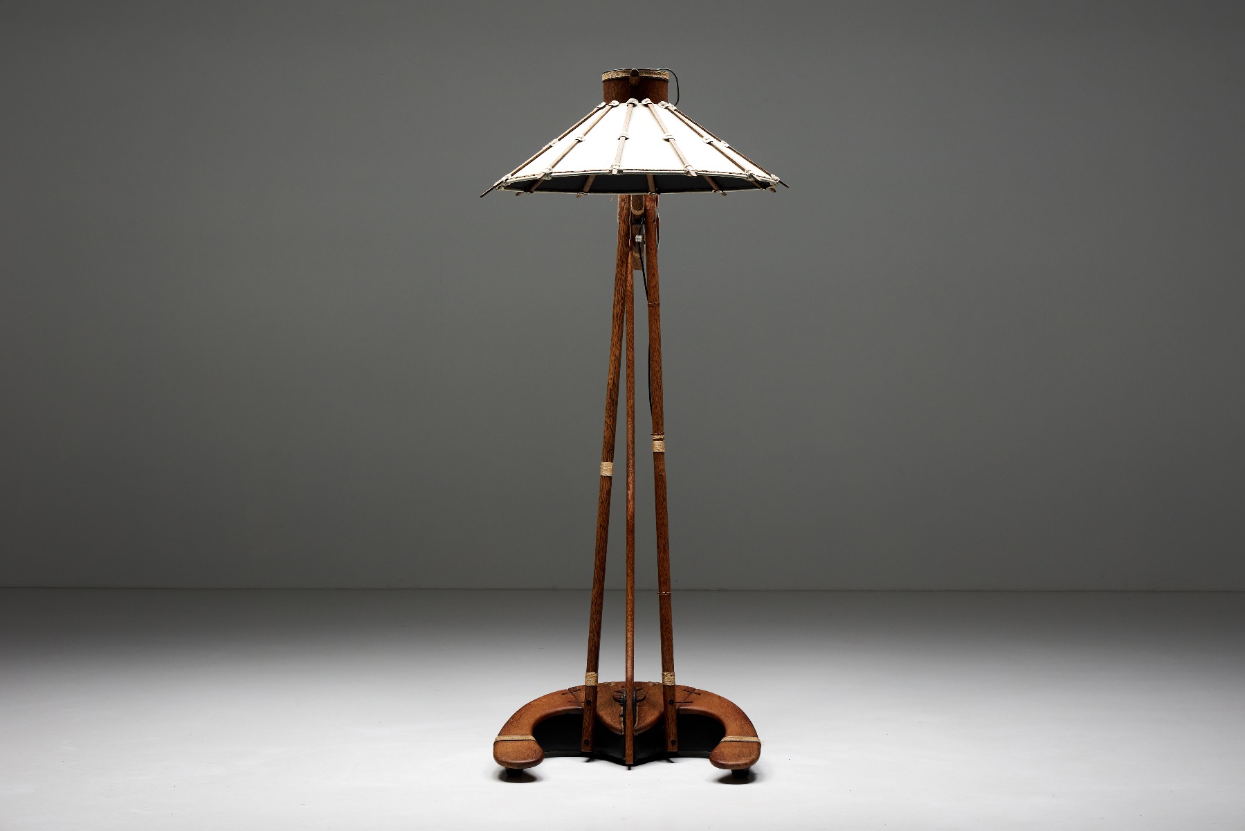 Studio craft arc floor lamp in palm wood from the 1990s design