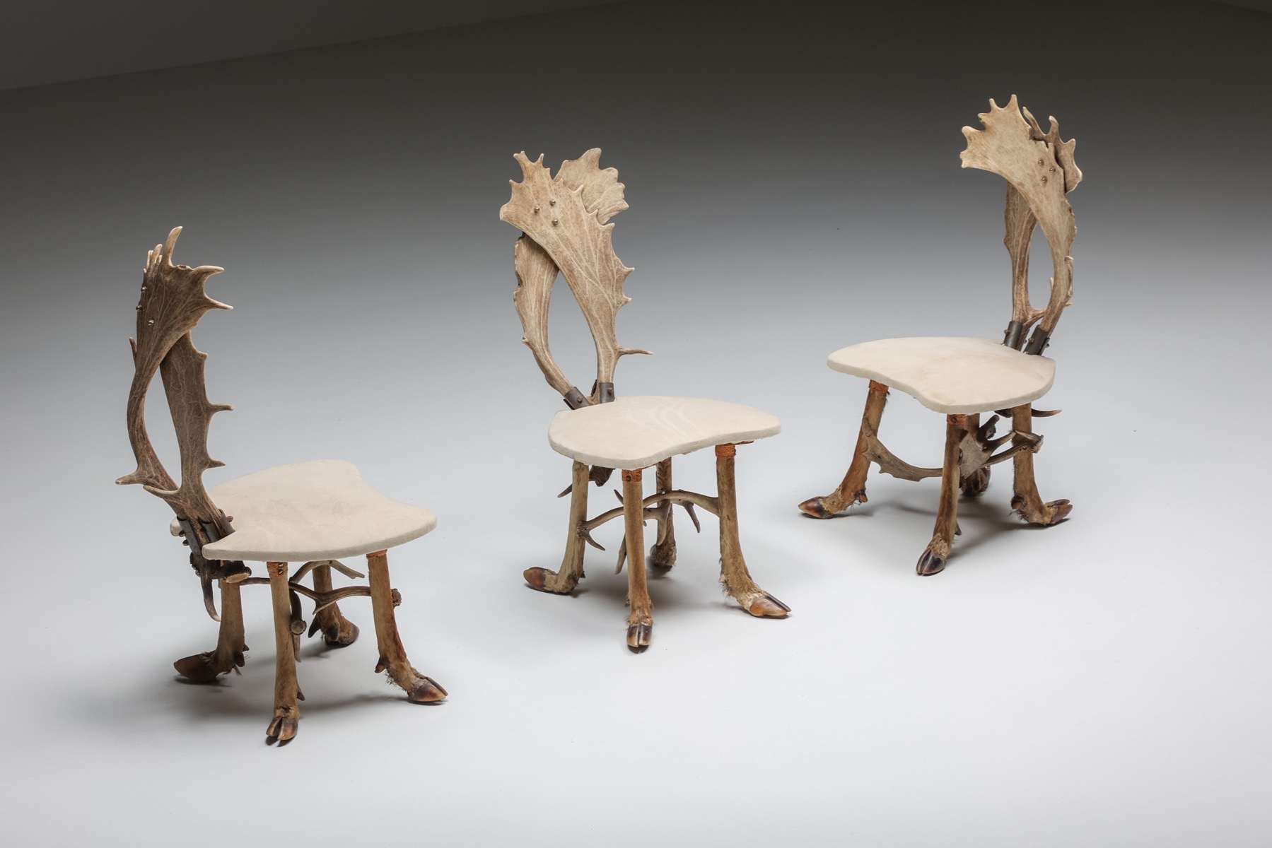 Swedish hunting chairs in leather and wood from the 1950s