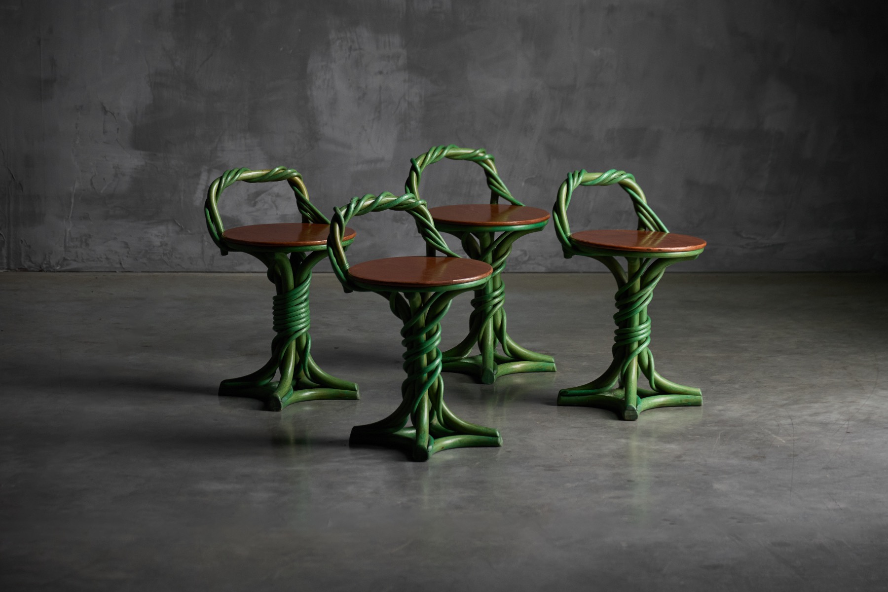 Sculptural vine twist stool with organic form
