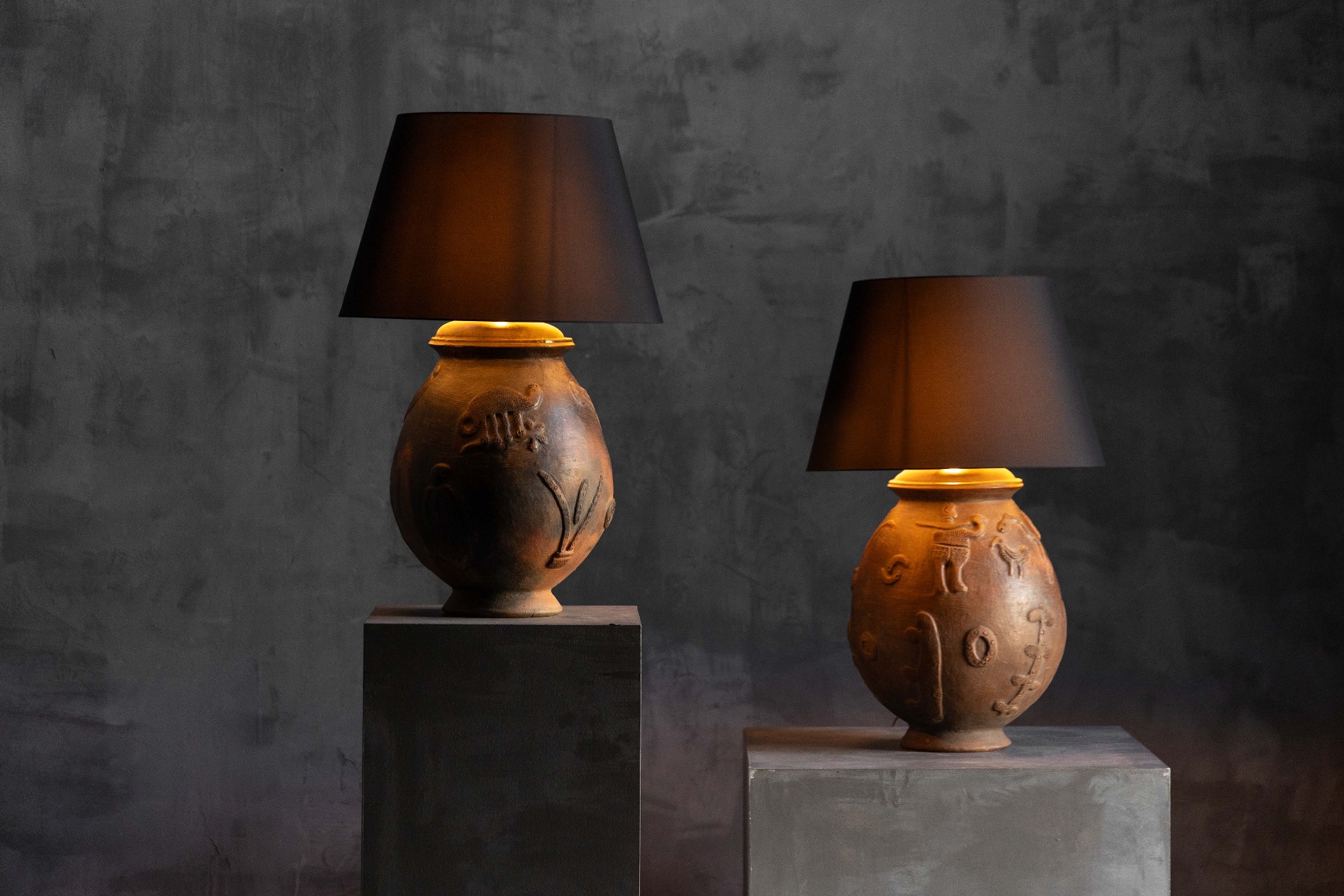 Vintage handcrafted ceramic table lamp with artisan character