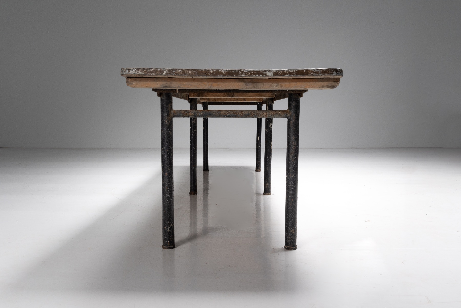 Vintage industrial butcher table for dining from the 1950s