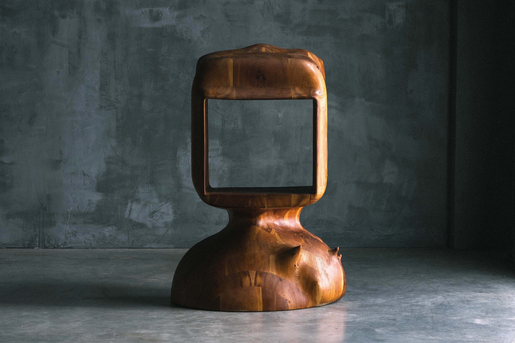 Vintage sculptural wood cabinet in studio craft style