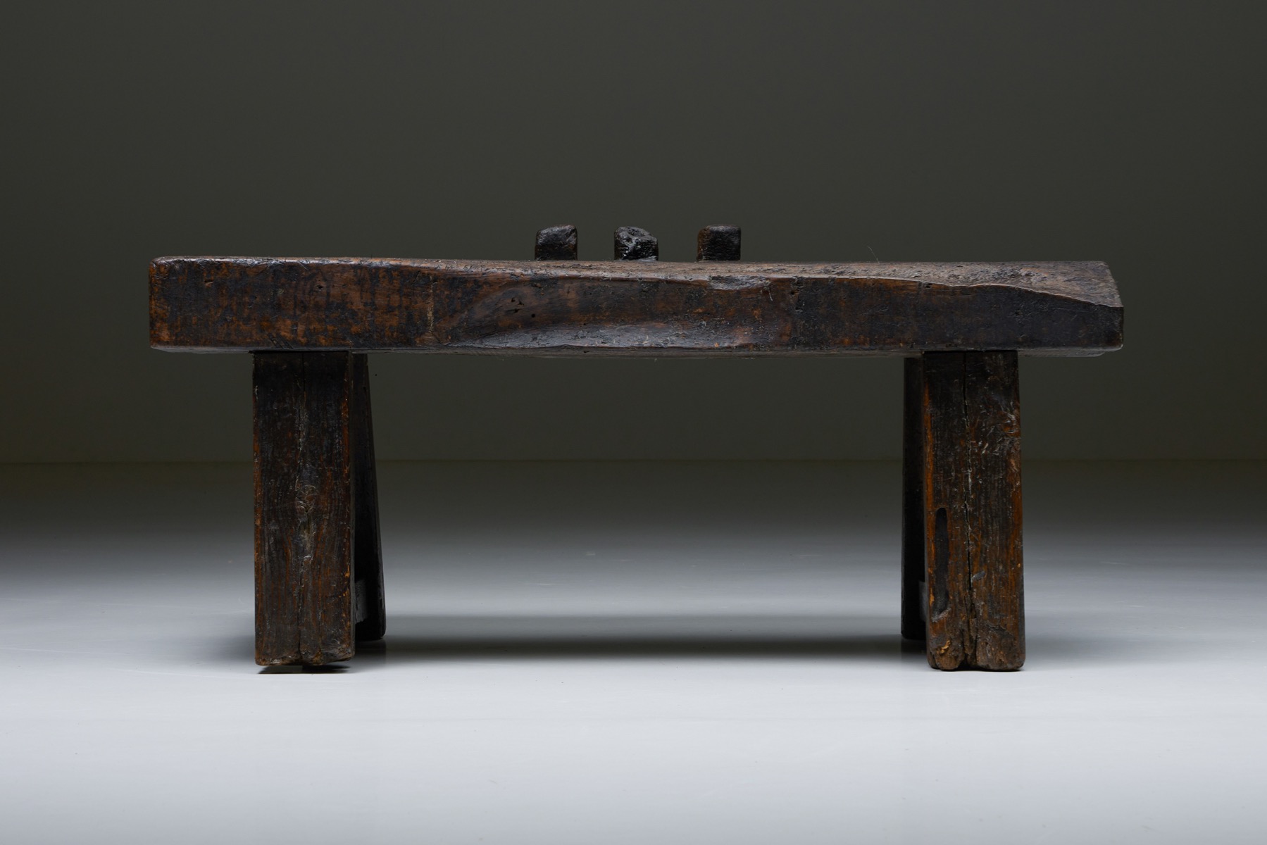 Vintage wabi sabi bench in brown wood from the 1920s