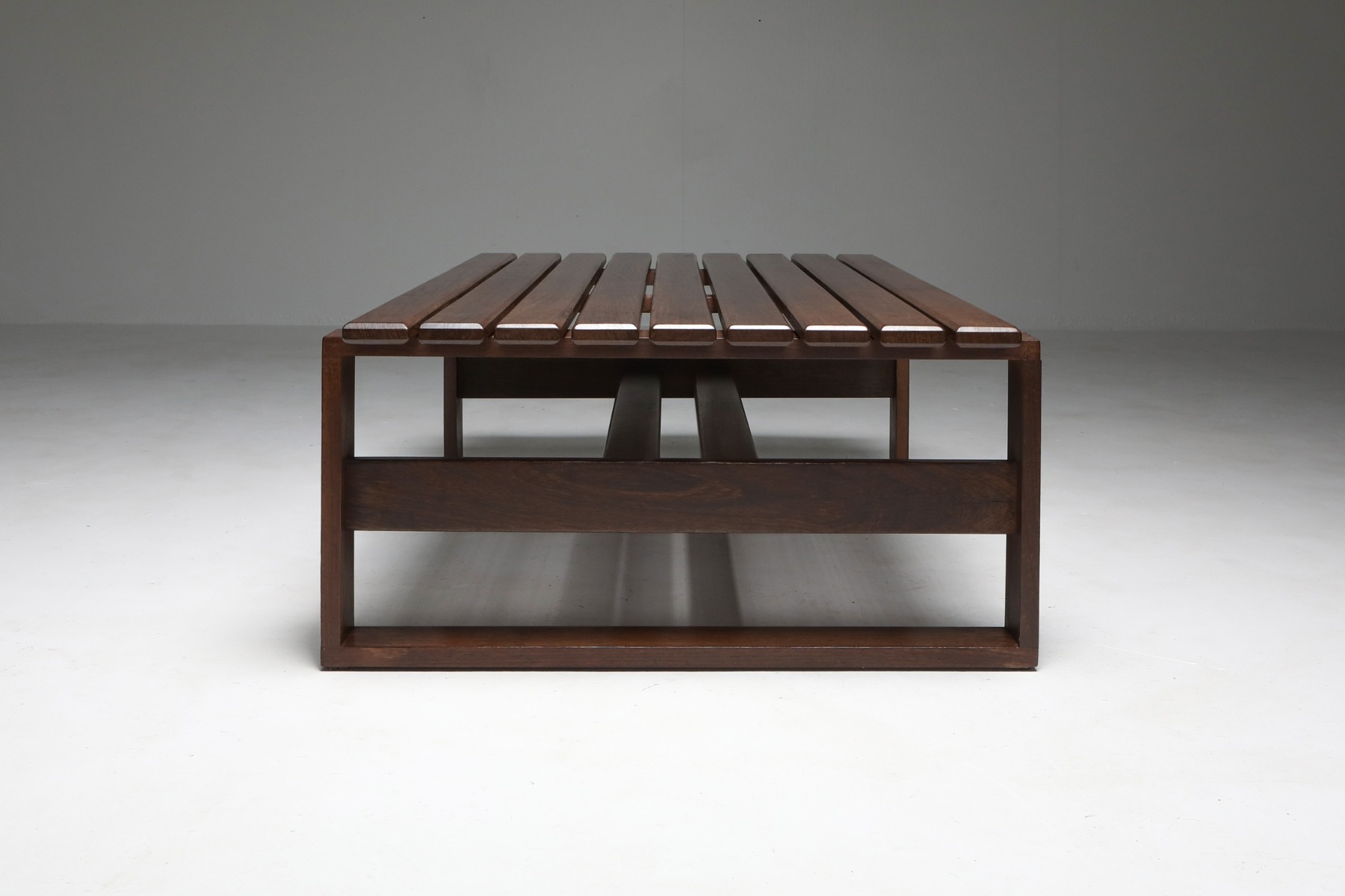 Vintage wenge slatted bench or coffee table from the 1960s design