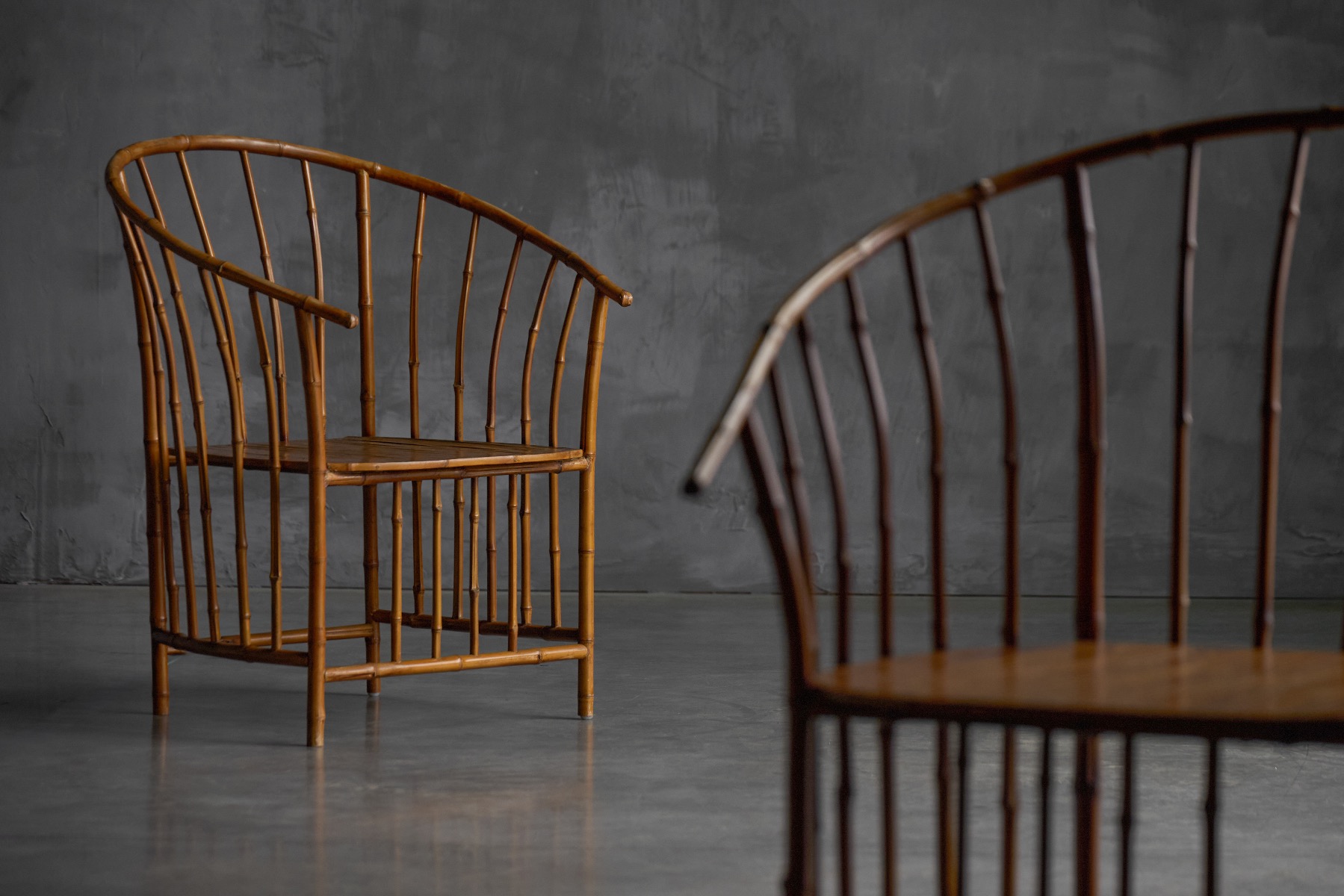 Vintage bamboo armchair with wabi sabi rustic character