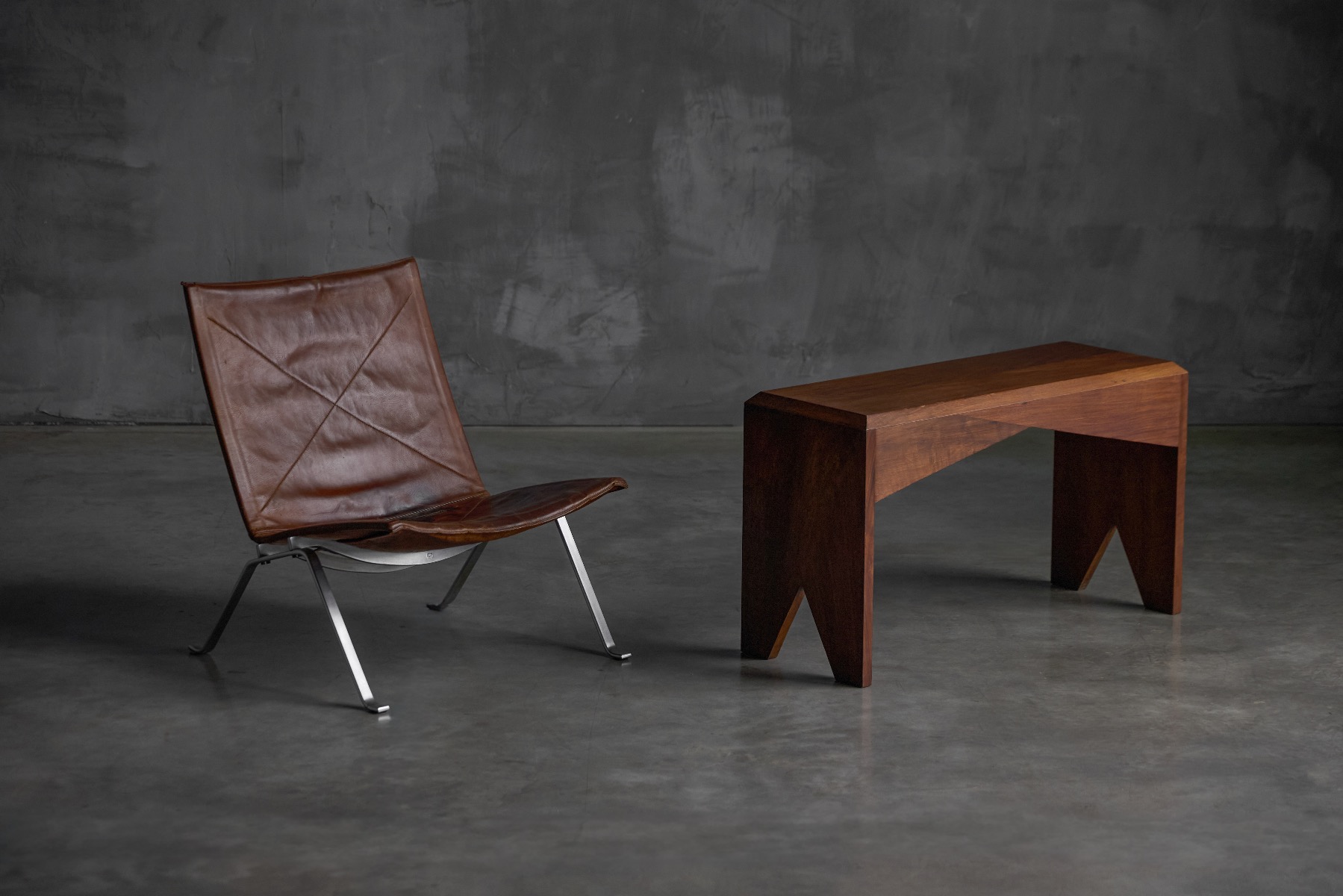 Walnut bench with mid century modern design