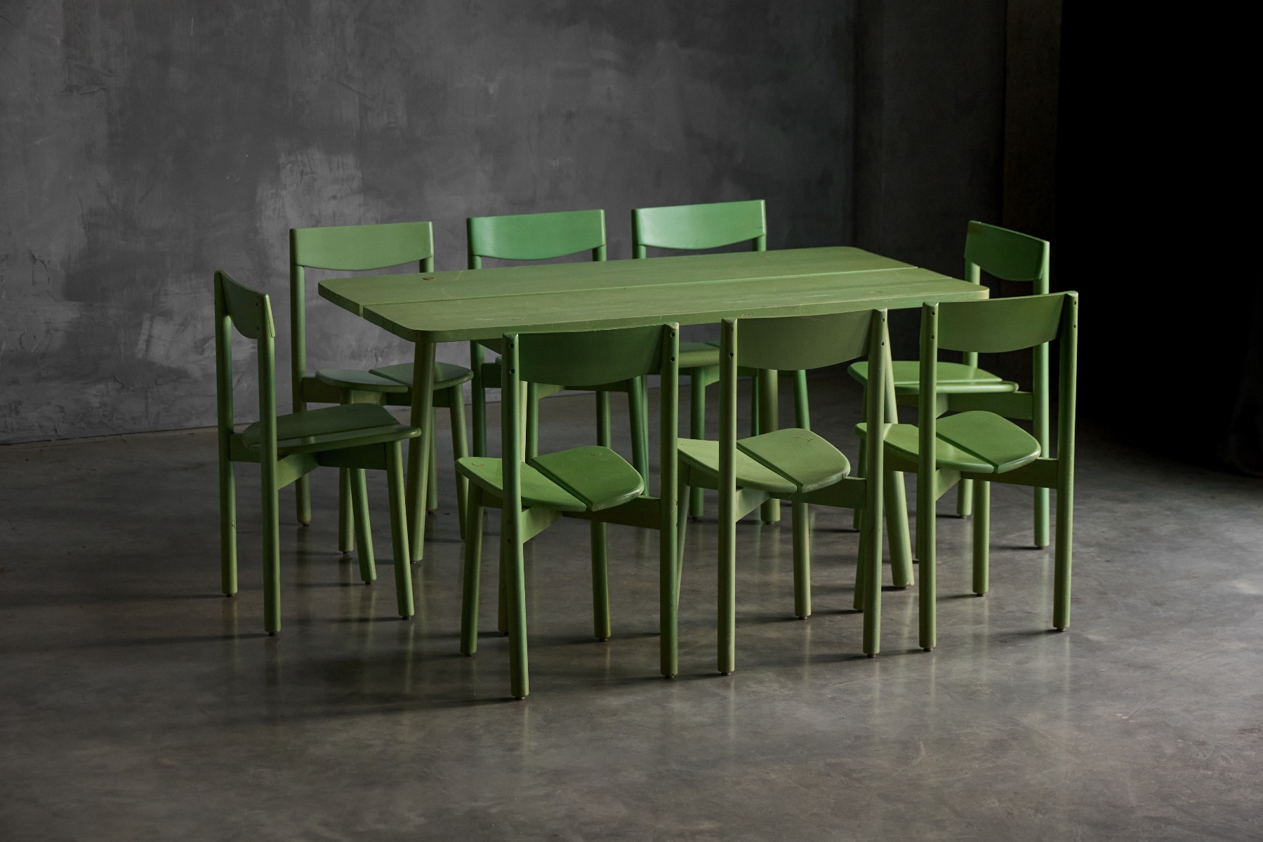 Organic modern green dining chair with sculptural presence