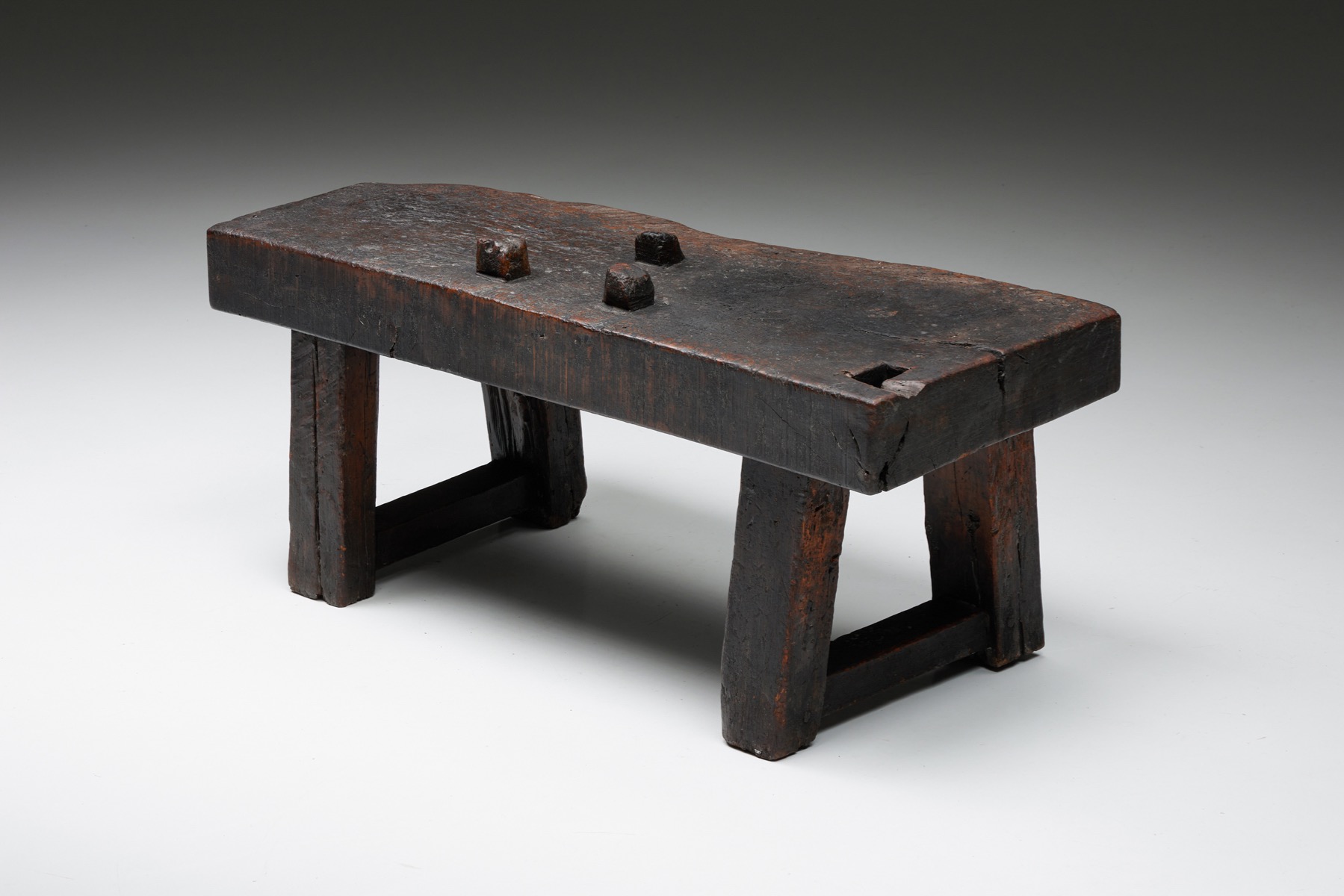 1920s rustic brown bench in wabi style