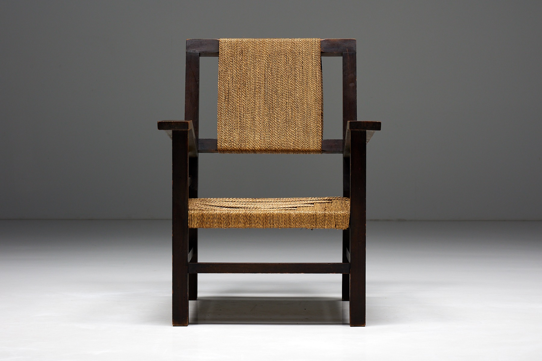 1930s solid wood chair with rope weaving