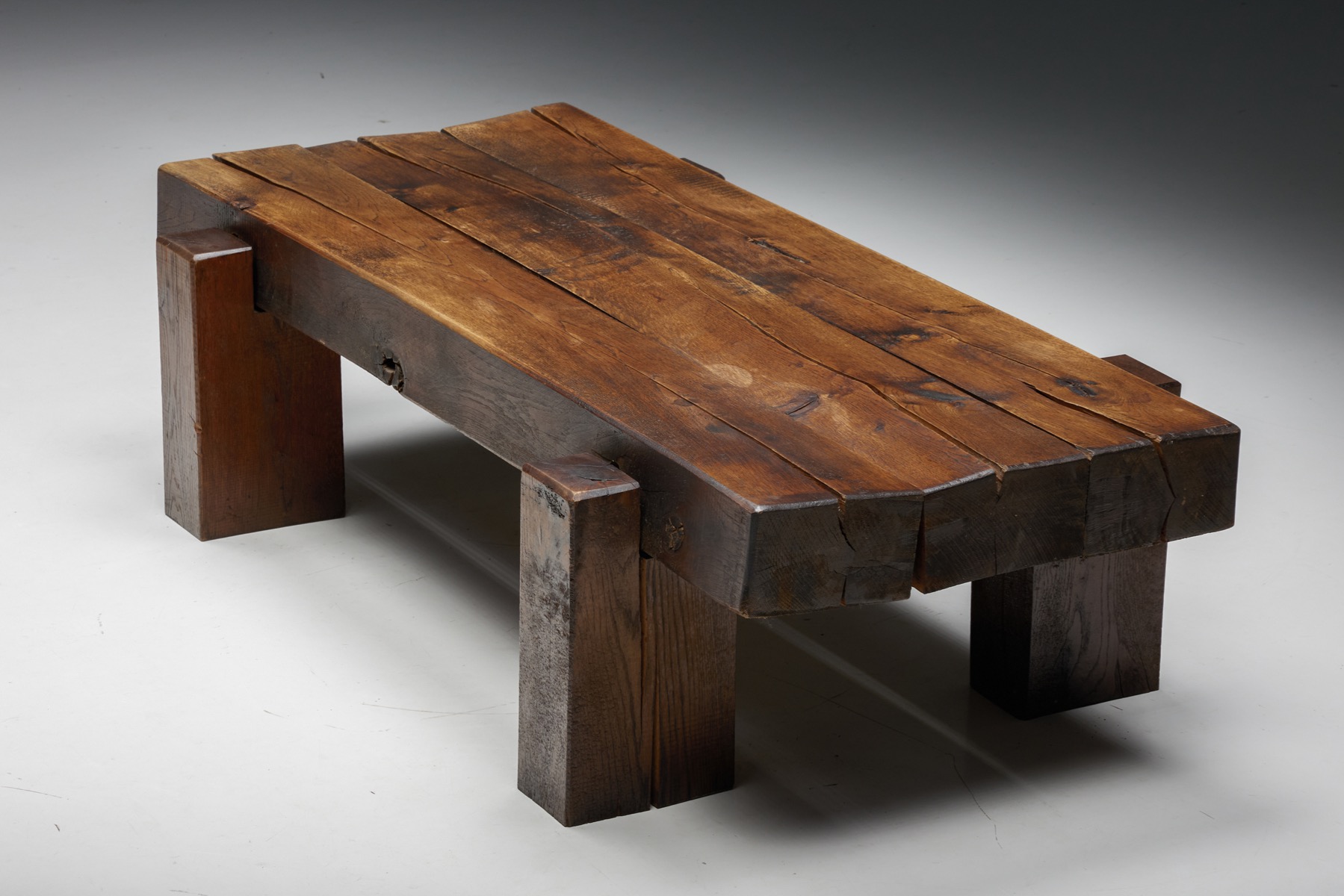 1940s brutalist coffee table in solid wood from France