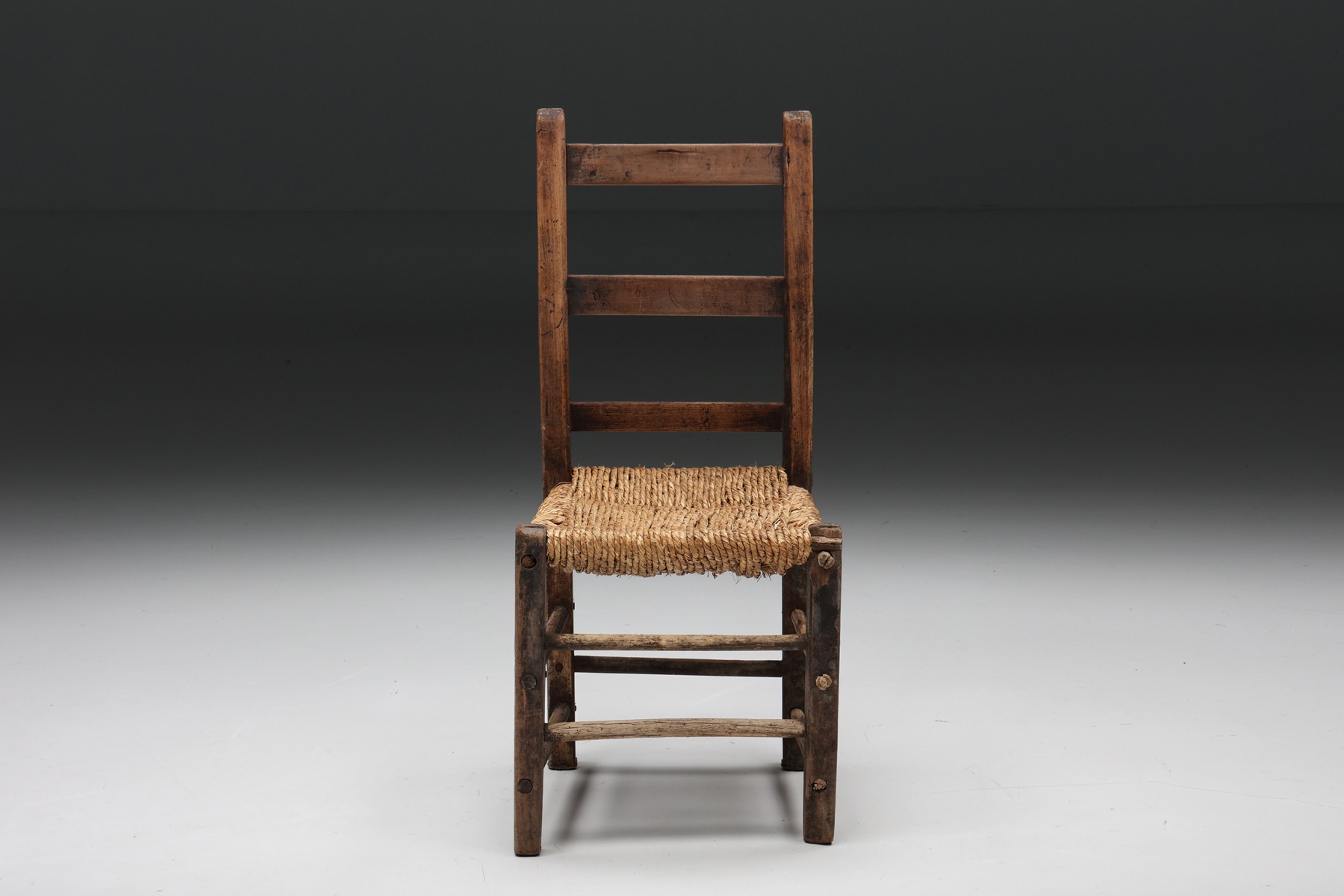 1940s handwoven rattan chair in natural style