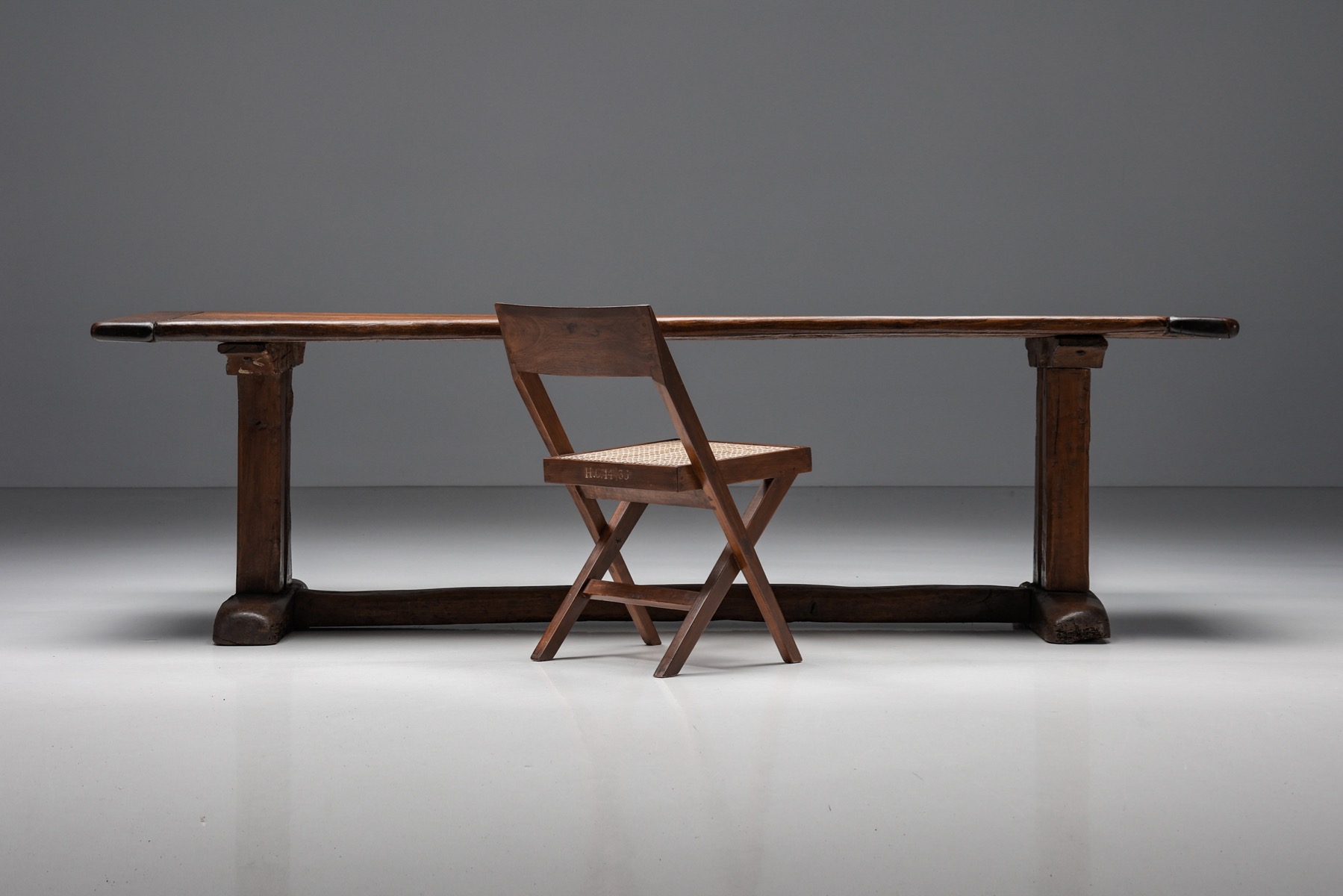 1940s solid wood dining table in rustic style
