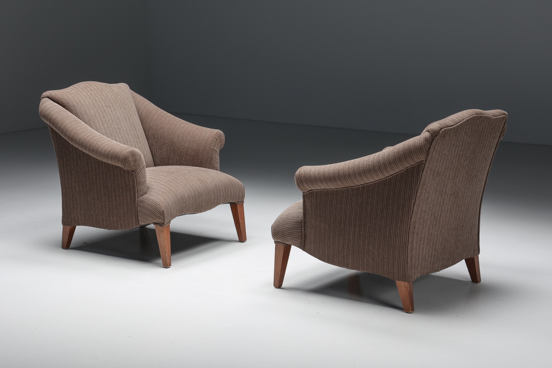 1950s armchair in striped fabric design