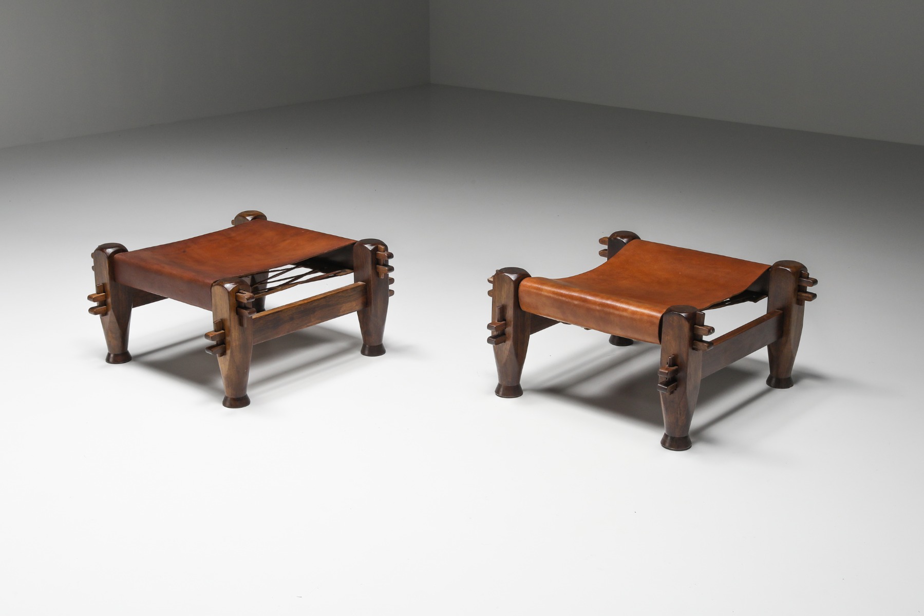 1960s brutalist stools in Brazilian modern style