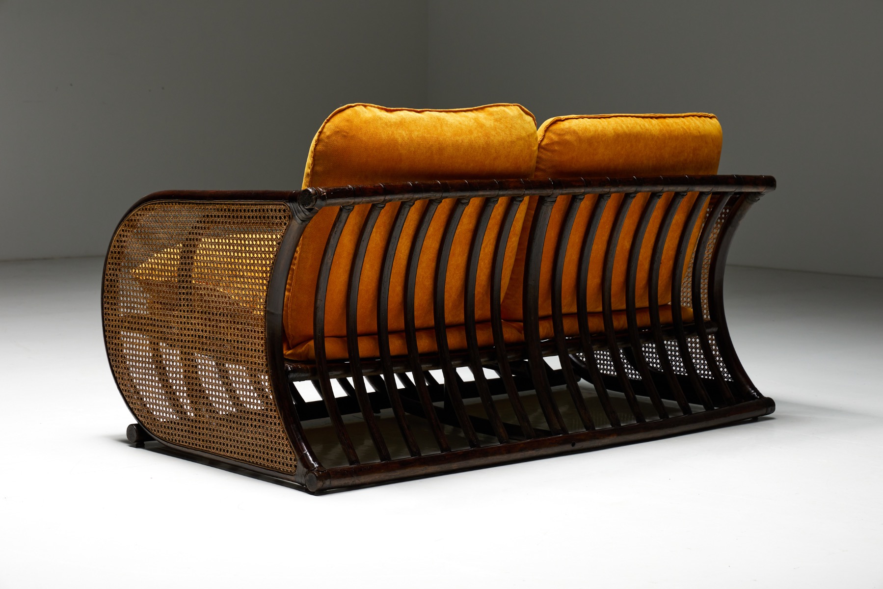 1970s bamboo bench two seater in Italian style