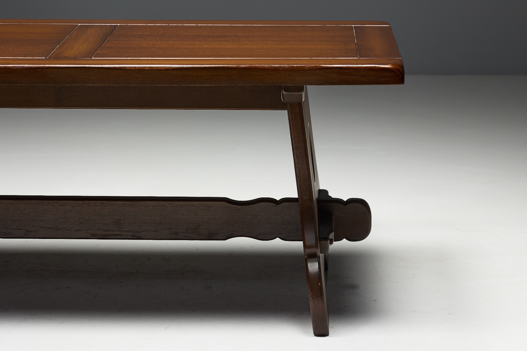 Solid oak brutalist dining table 1970s