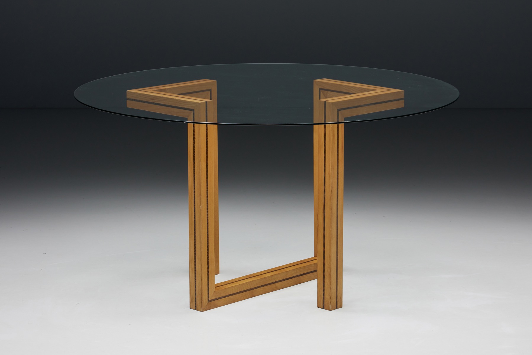 1970s glass dining table in round postmodern style