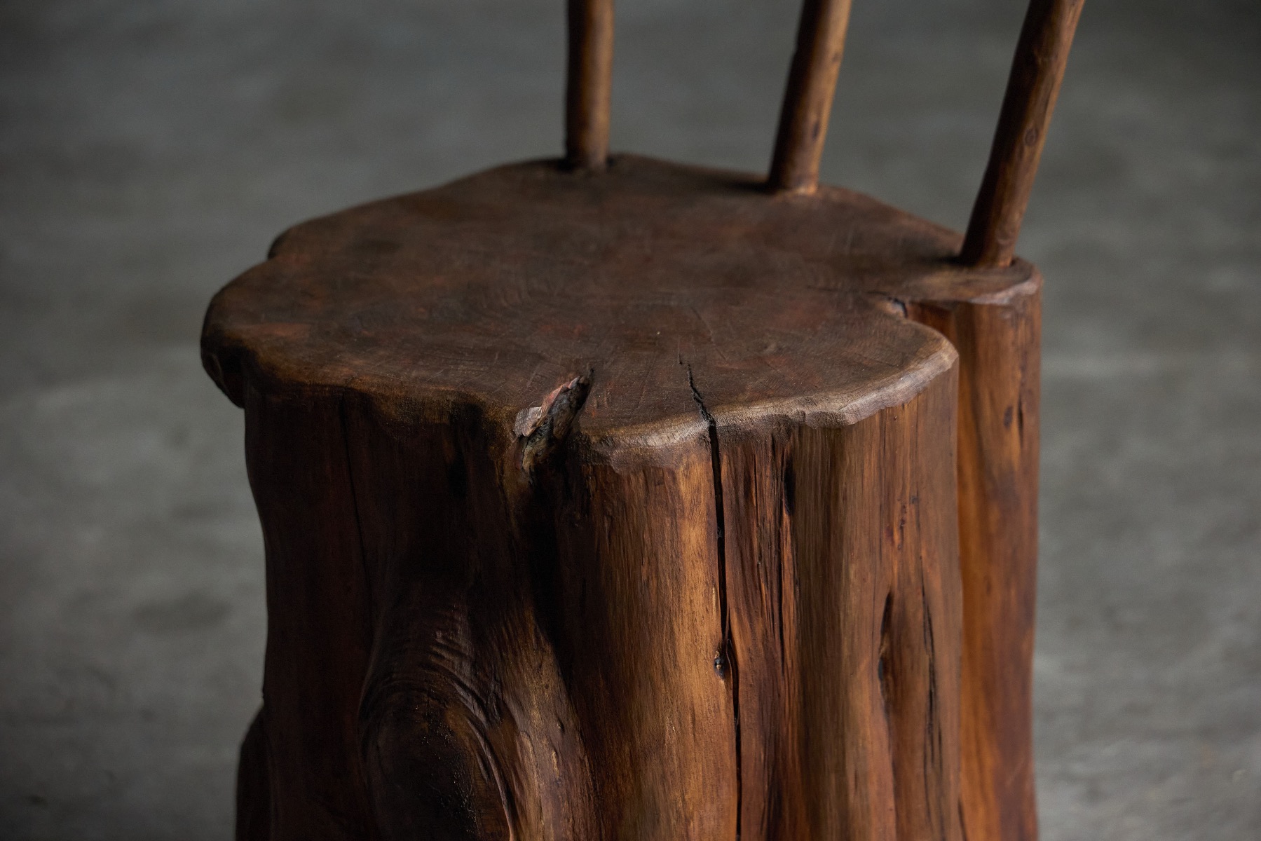 Hand carved solid wood brutalist chair