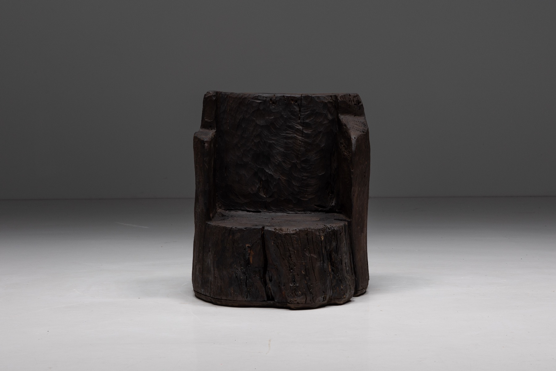 1980s solid monoxylite armchairs in sculptural style