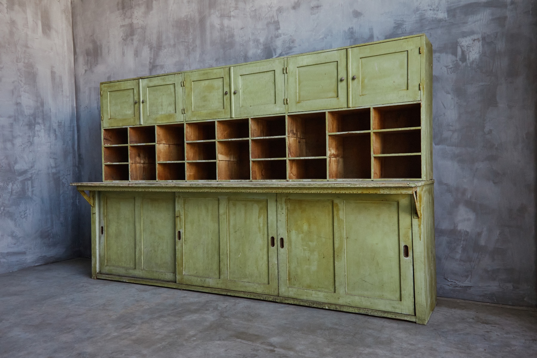 19th century green pharmacy cabinet