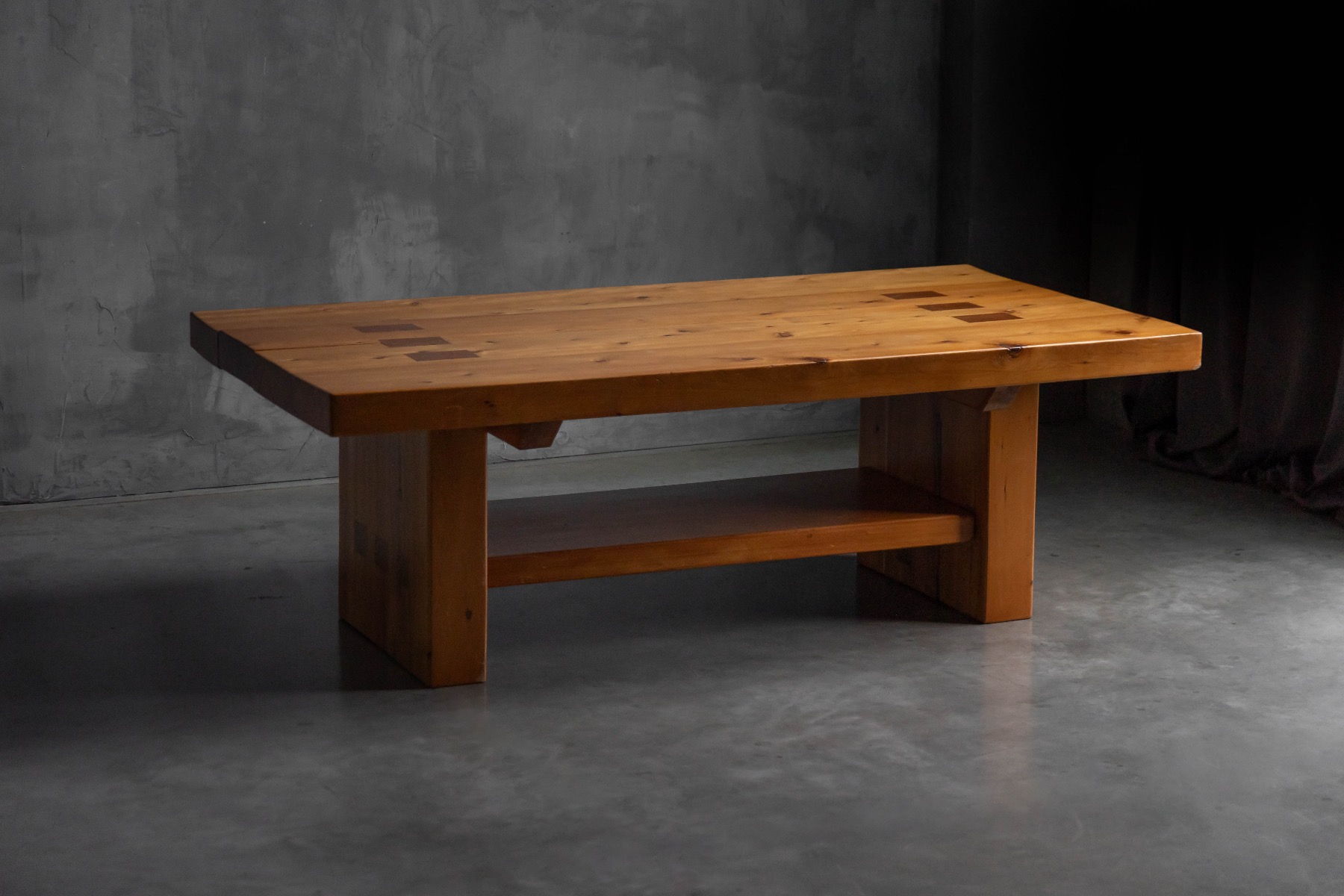 Elmwood dining table reflecting alpine modern design of the 1960s