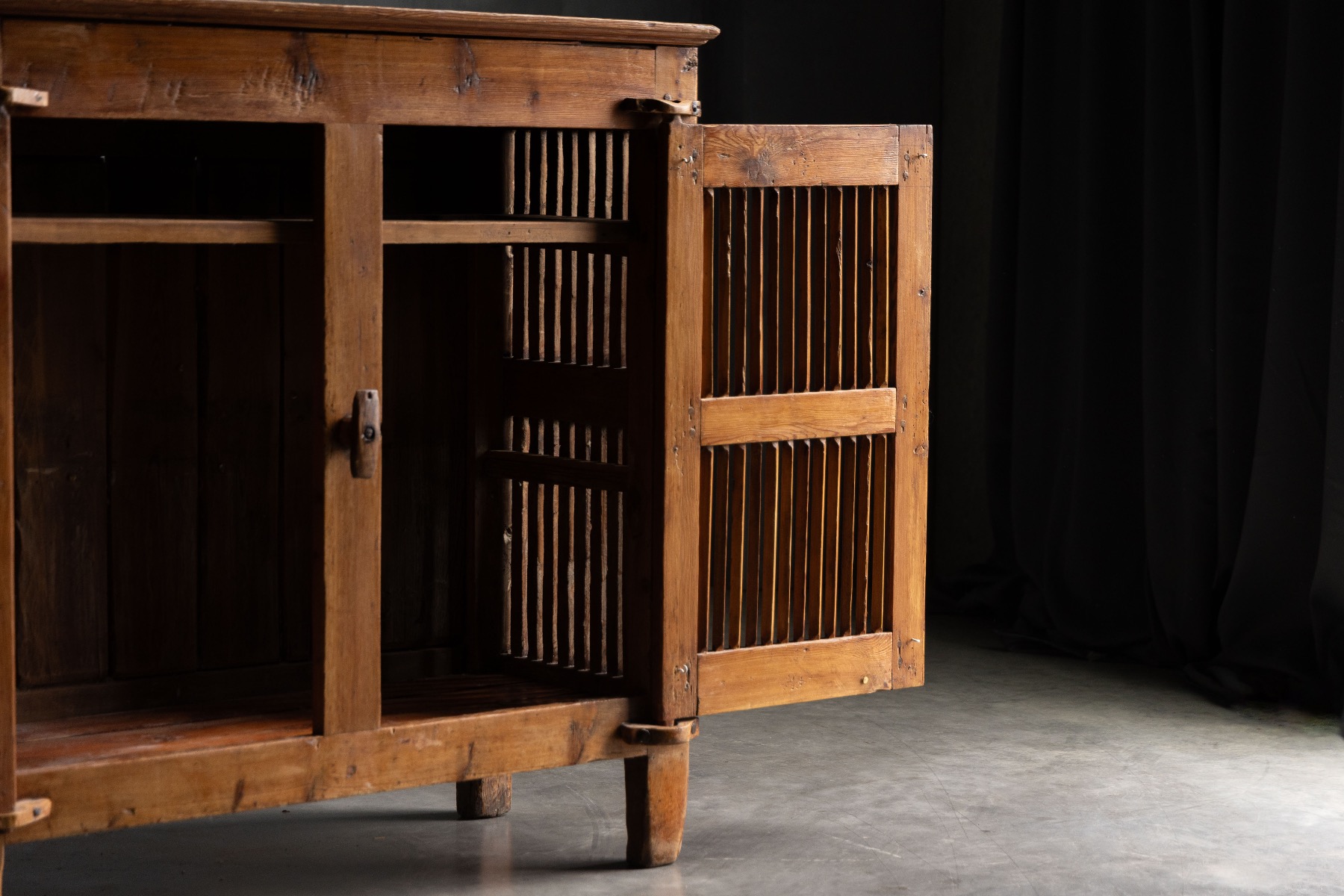 Antique alpine cheese drying cabinet in solid wood