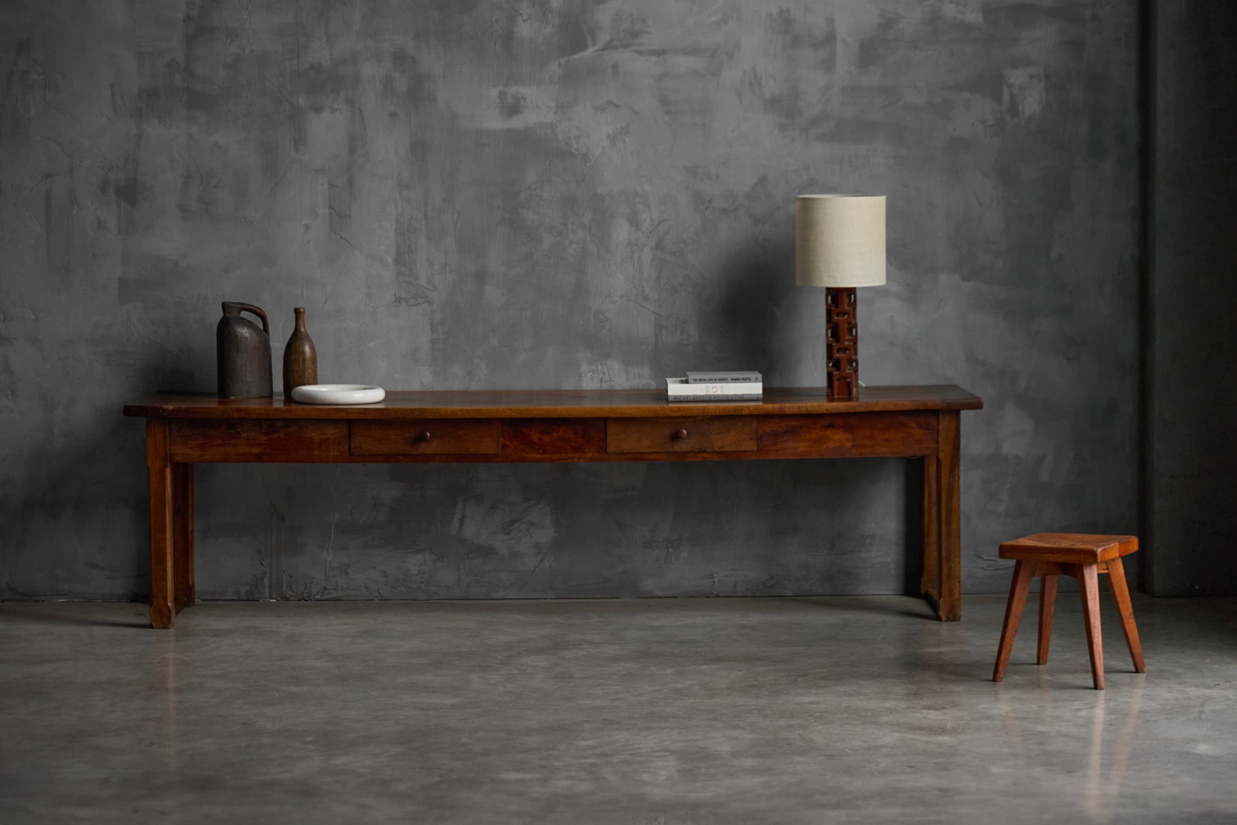 Antique long farmhouse dining table with traditional construction