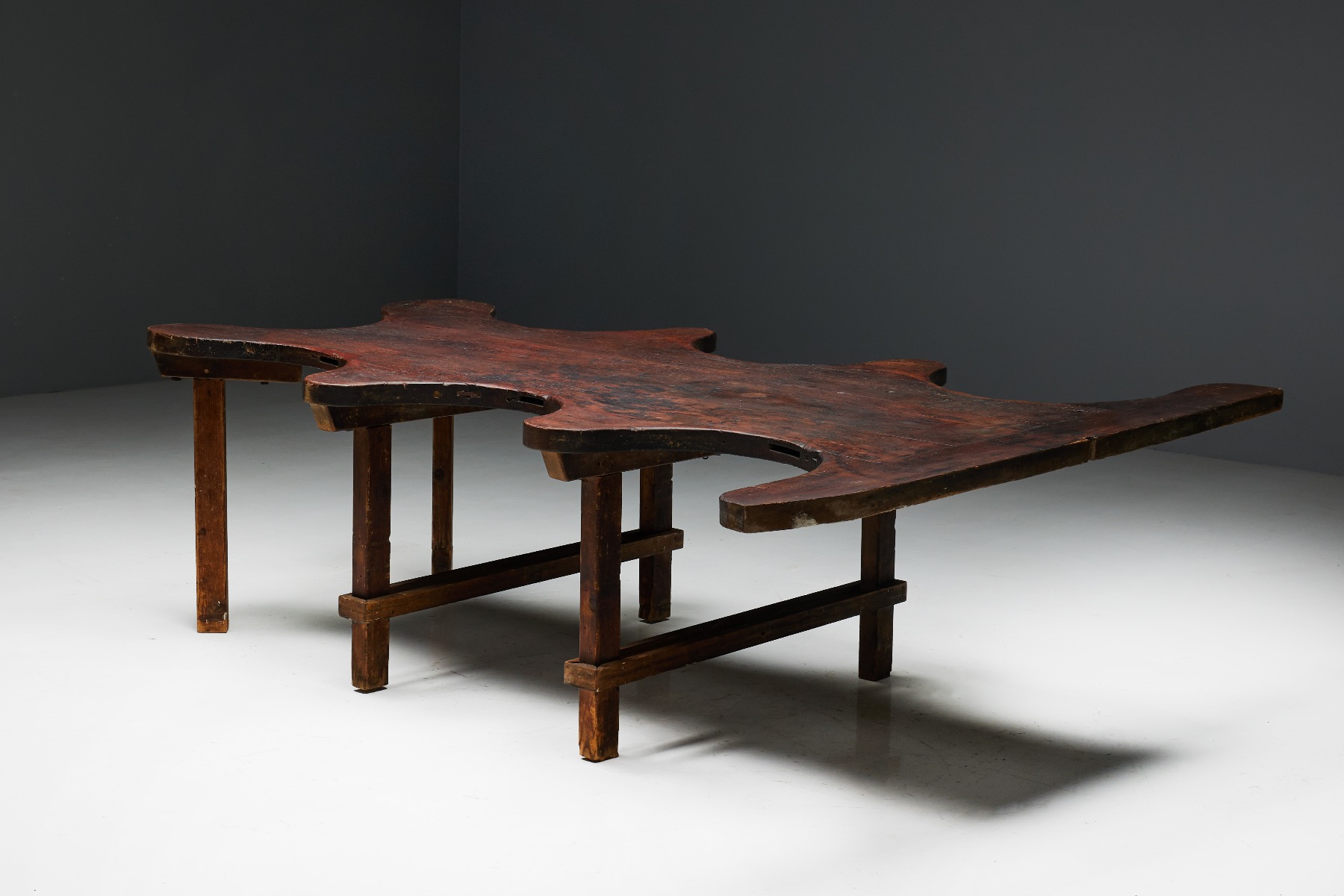 Antique free form wooden table with natural shape
