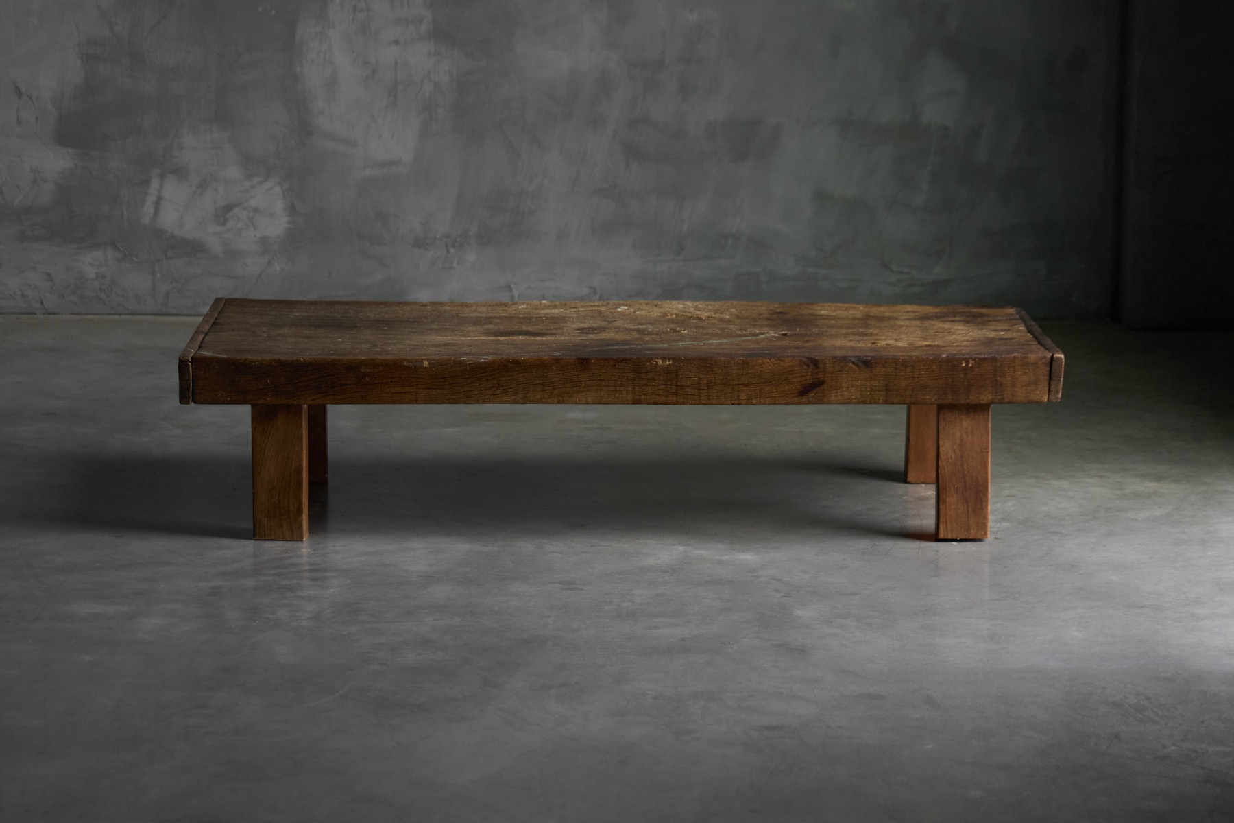 Antique low farmhouse coffee table with natural aged patina