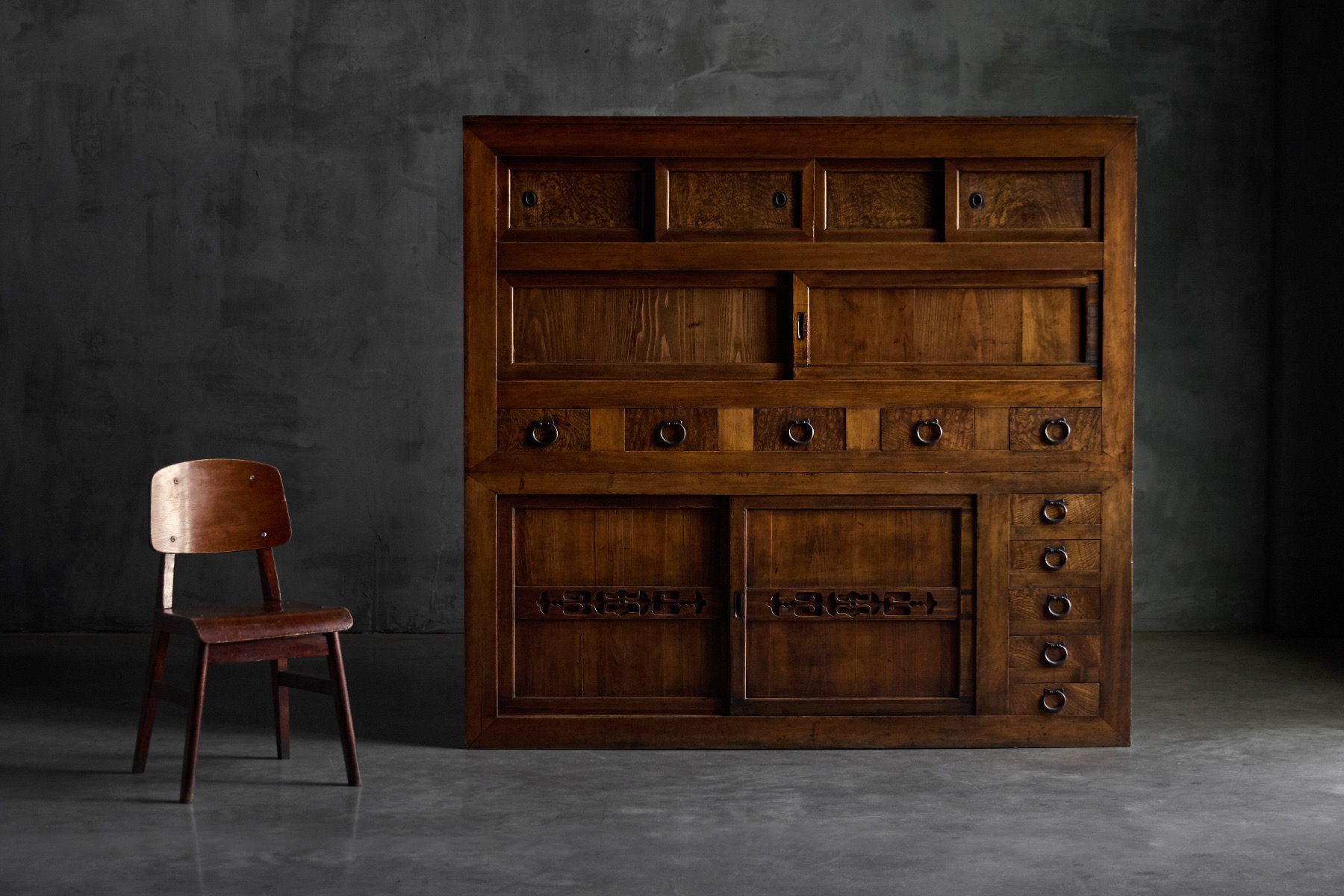 Antique Japanese Mizayu Tansu storage cabinet with aged patina