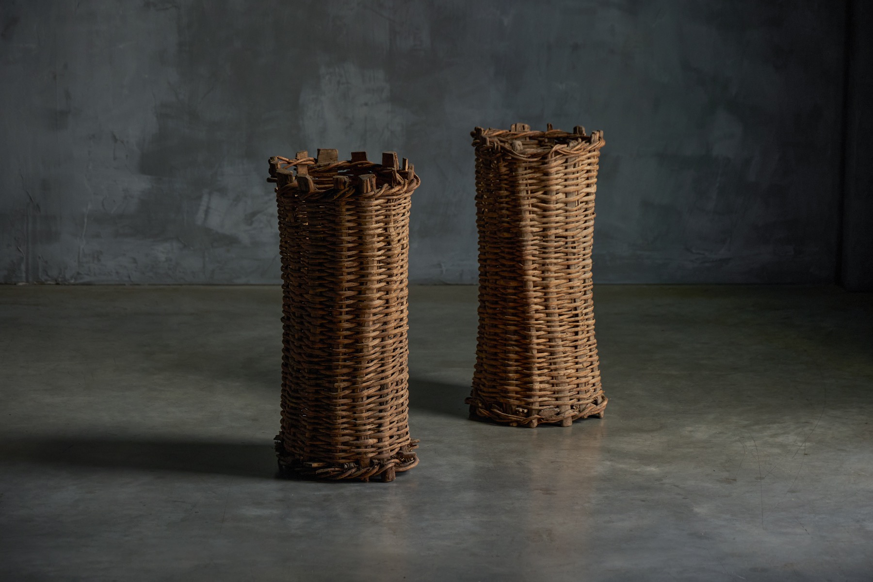 Antique handwoven basket with rustic character
