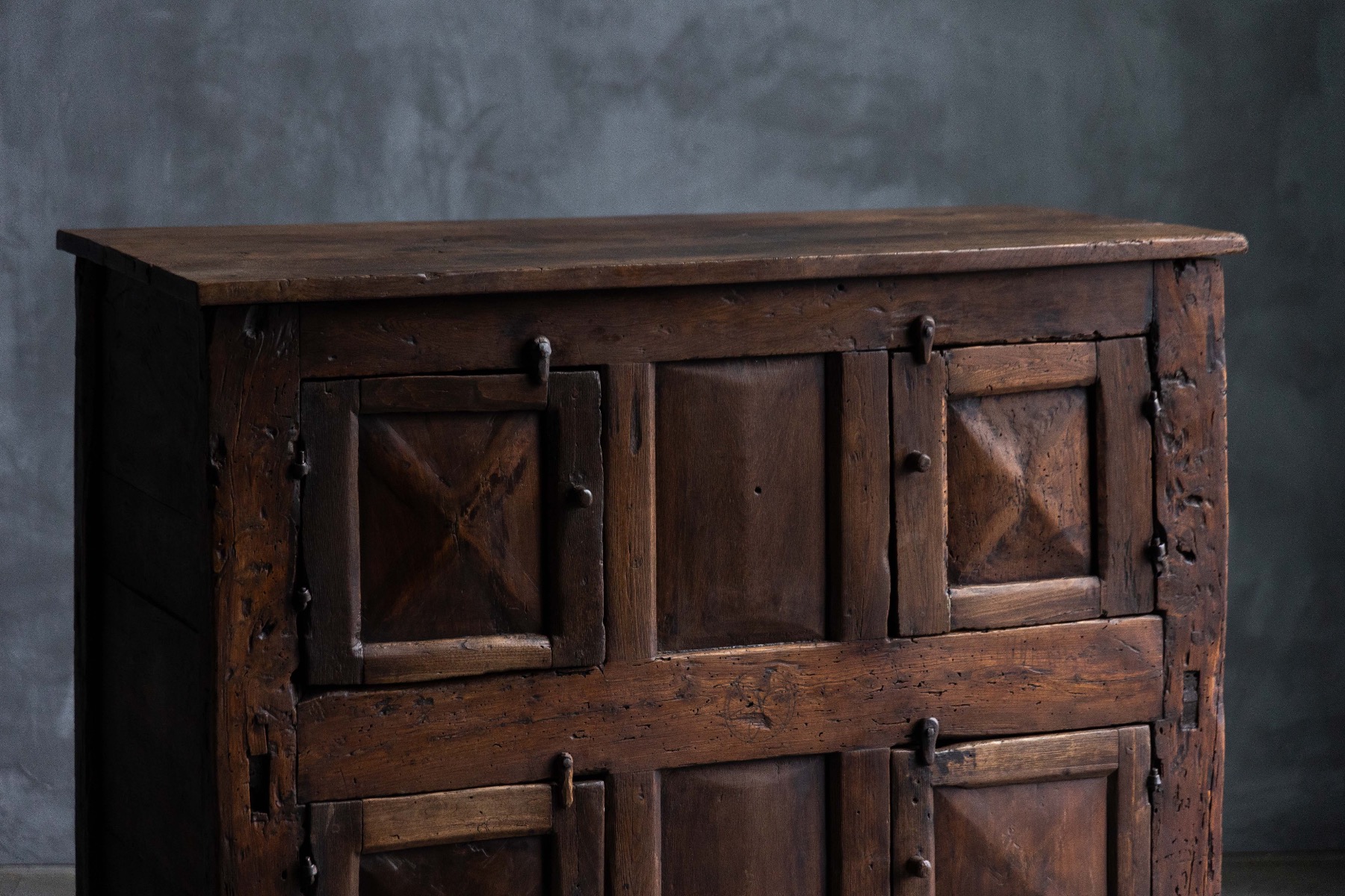 Antique rustic country cabinet with folk art character