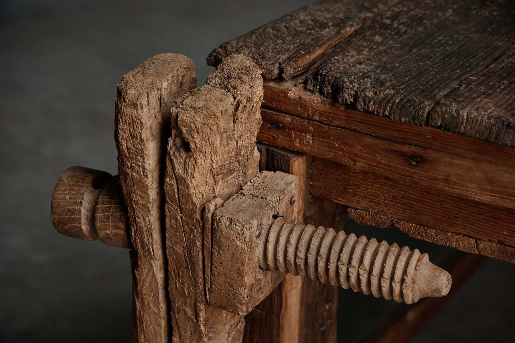 Antique rustic wooden working bench