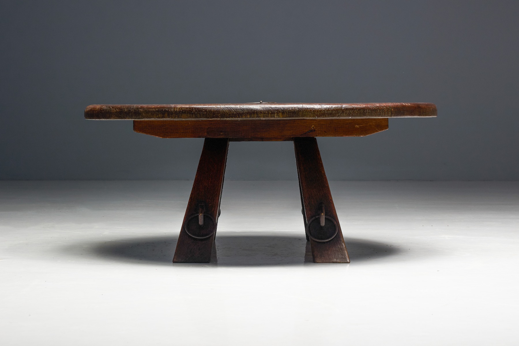 Solid wood rustic coffee table with aged patina