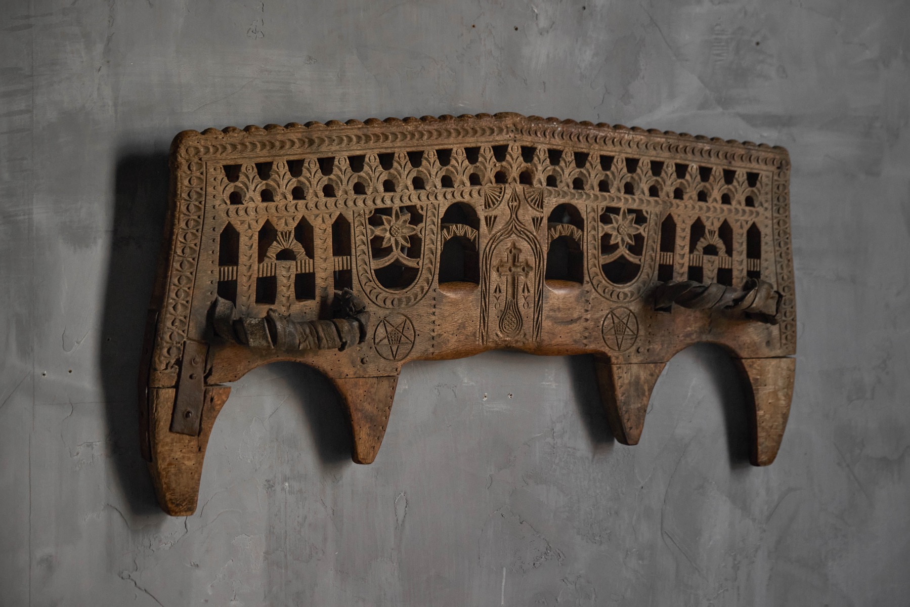Rustic wooden ox yoke dating to the early 20th century