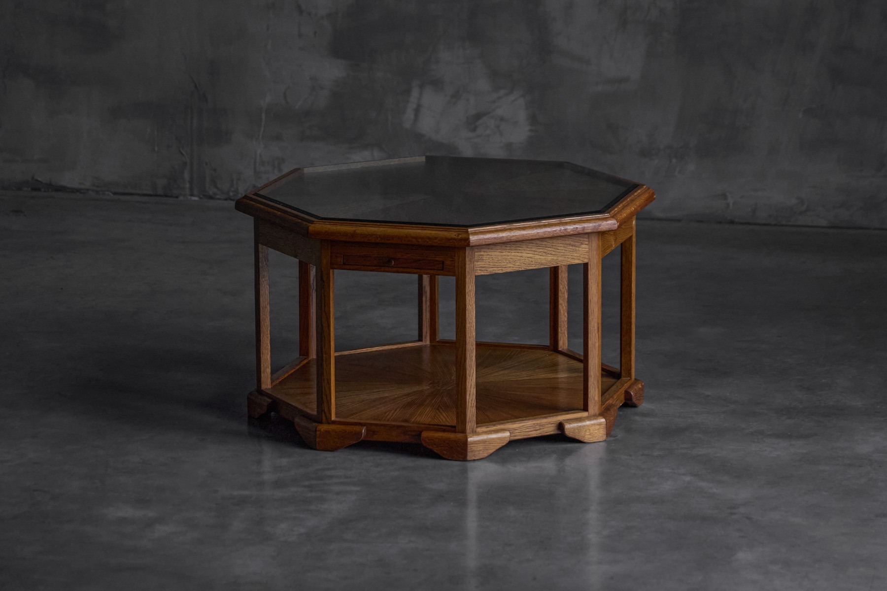 French octagonal Art Deco coffee table crafted in solid wood from the 1930s  