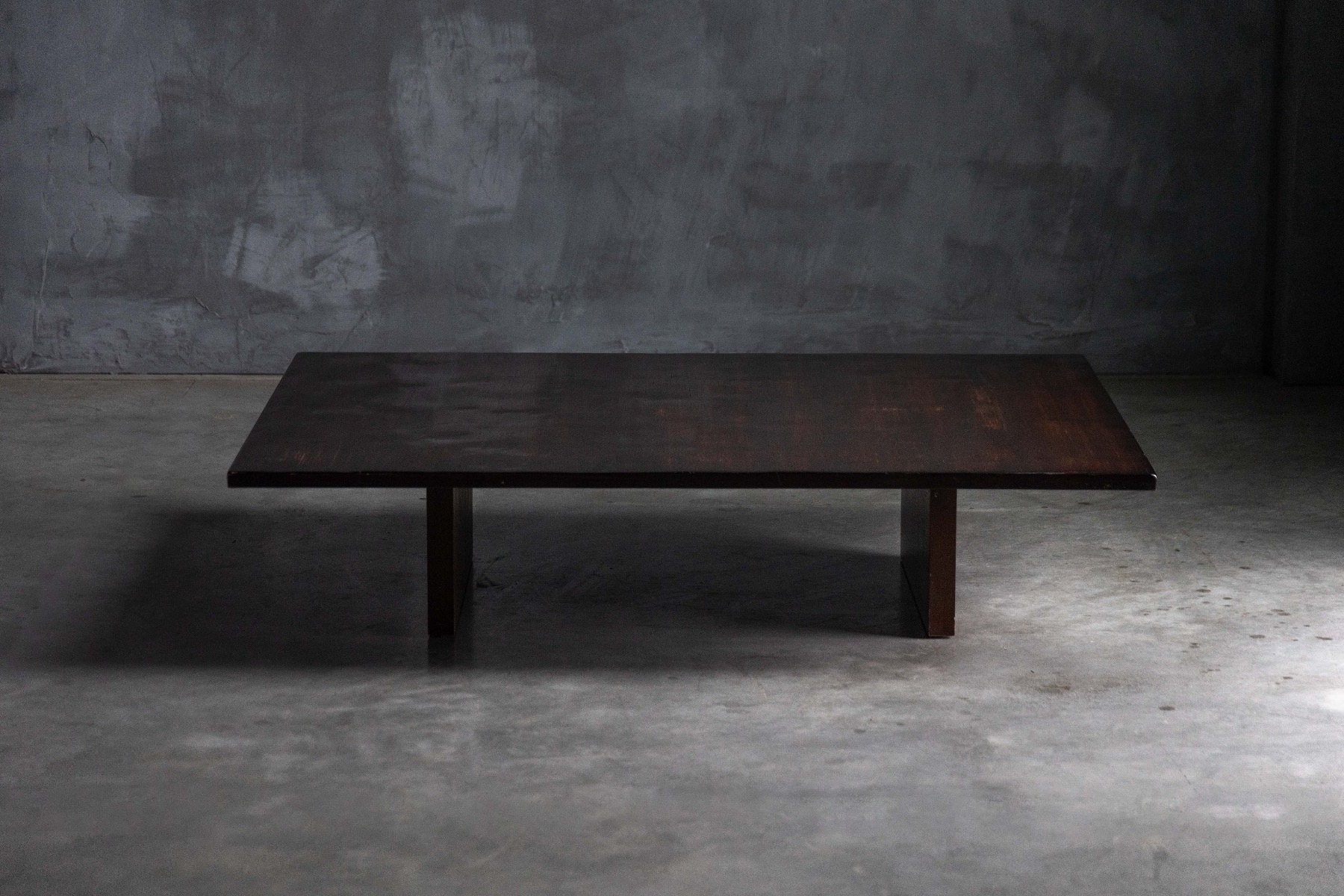 Sculptural solid wood coffee table with brutalist character