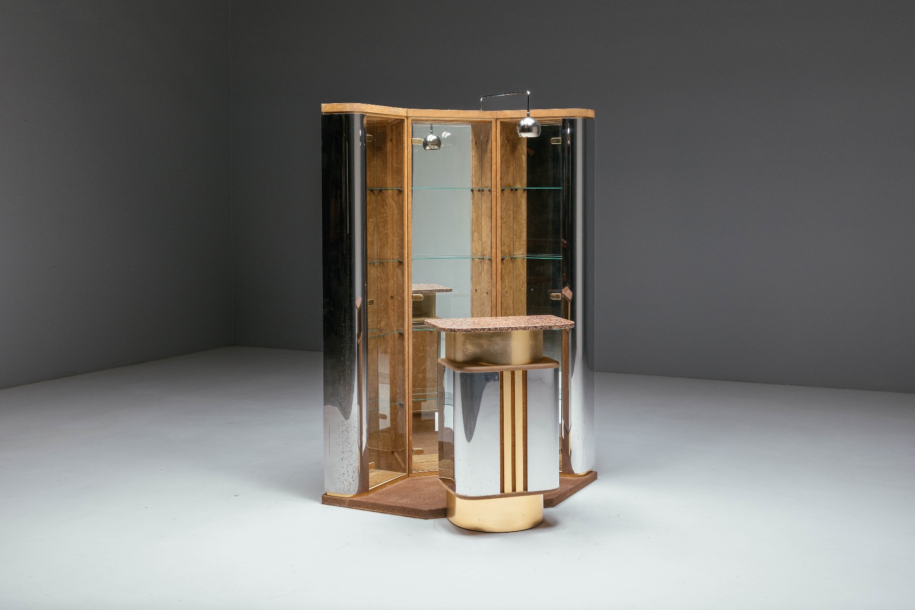 Vintage Italian corner bar cabinet designed by Willy Rizzo