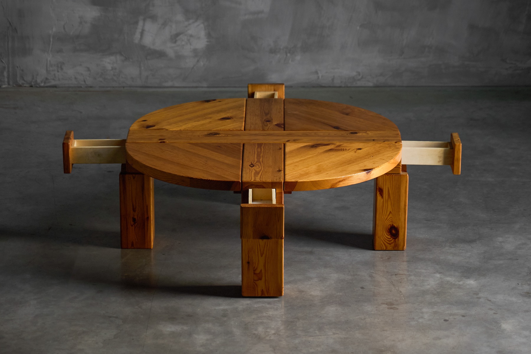 Mid century brutalist coffee table in pine wood