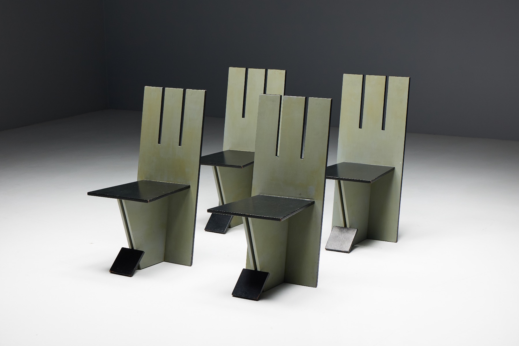 Mid century Dutch modernist dining chairs in De Stijl style