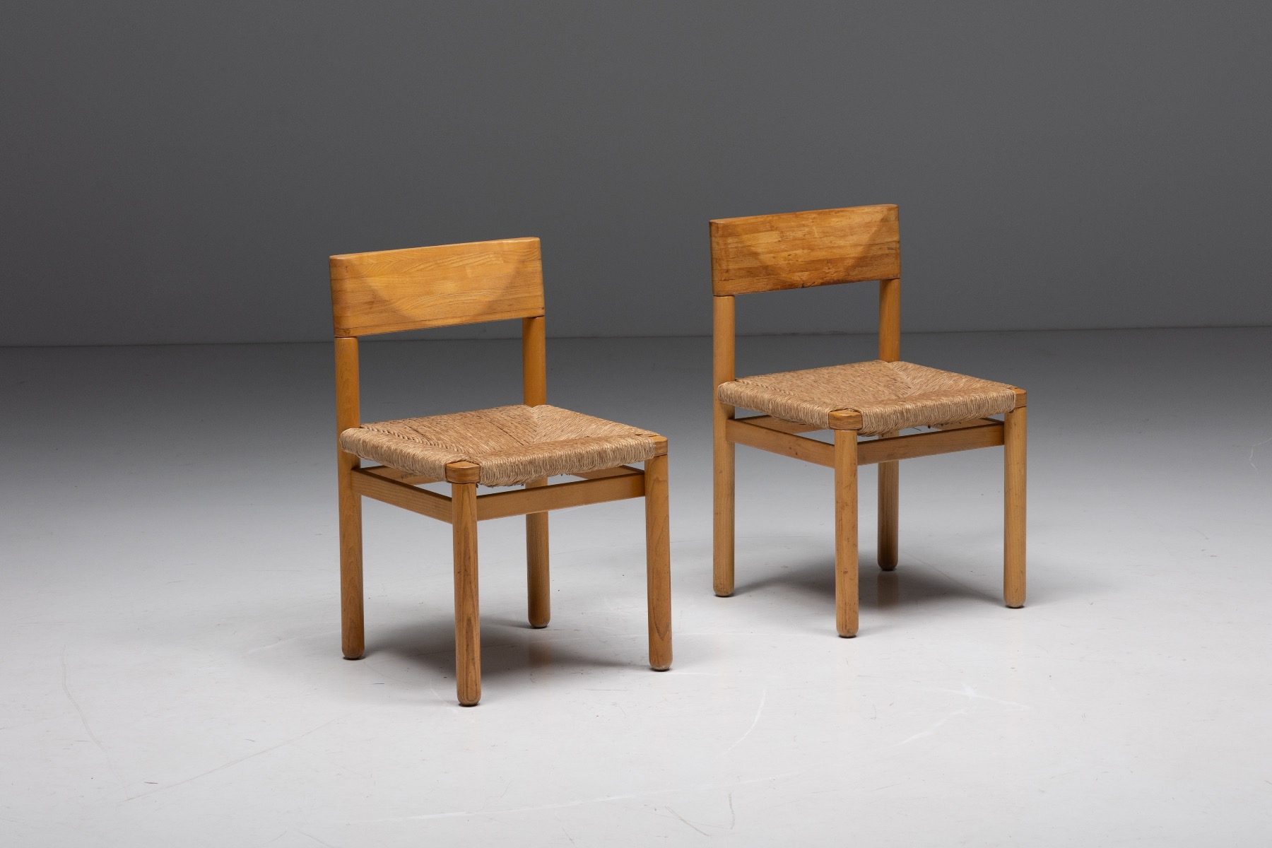 Mid century modern pine dining chairs