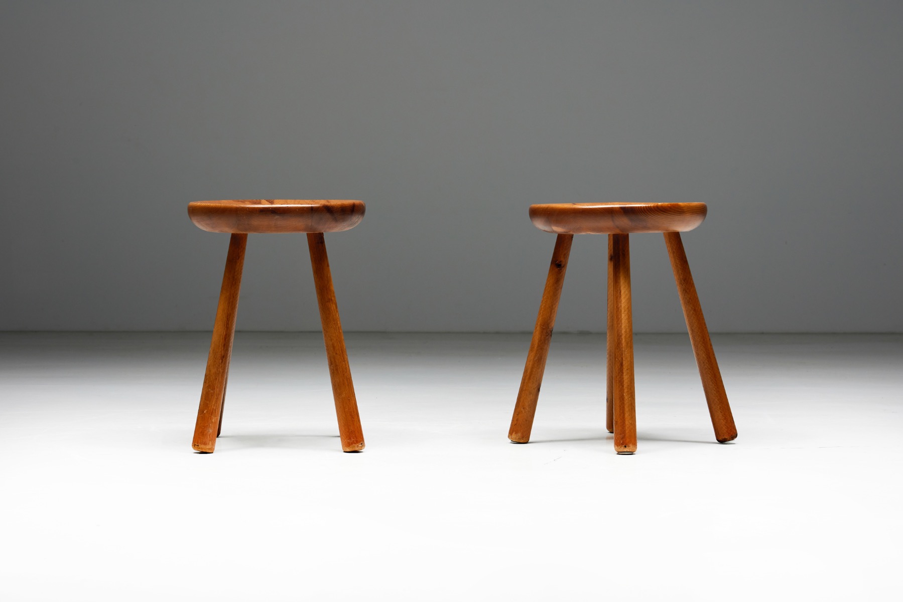 Mid century pine stools with simple design