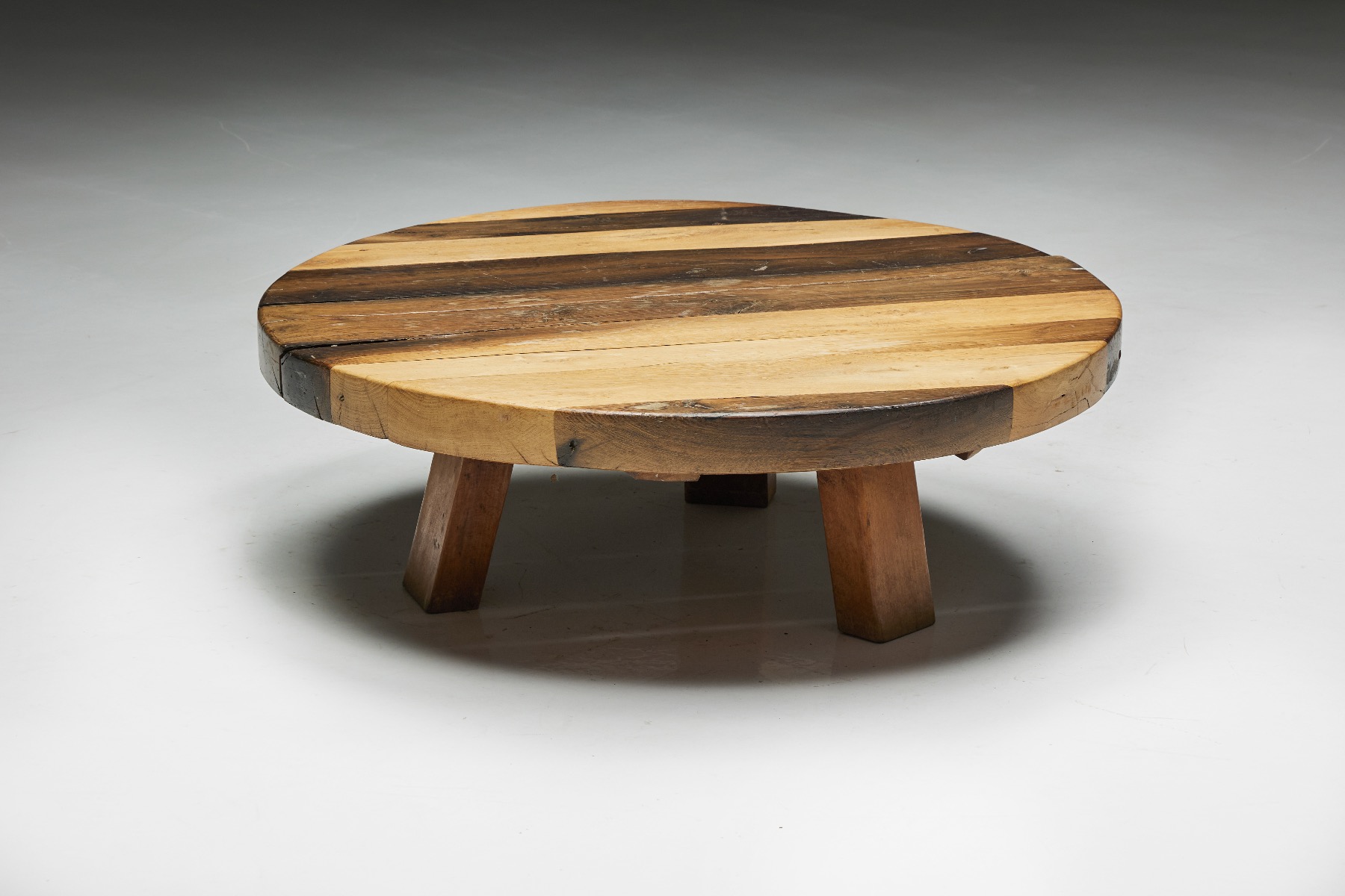 Mid century round wood coffee table handcrafted