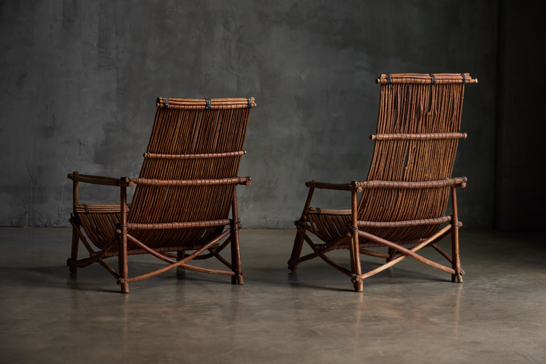 Mid century reclining chair made from natural wicker