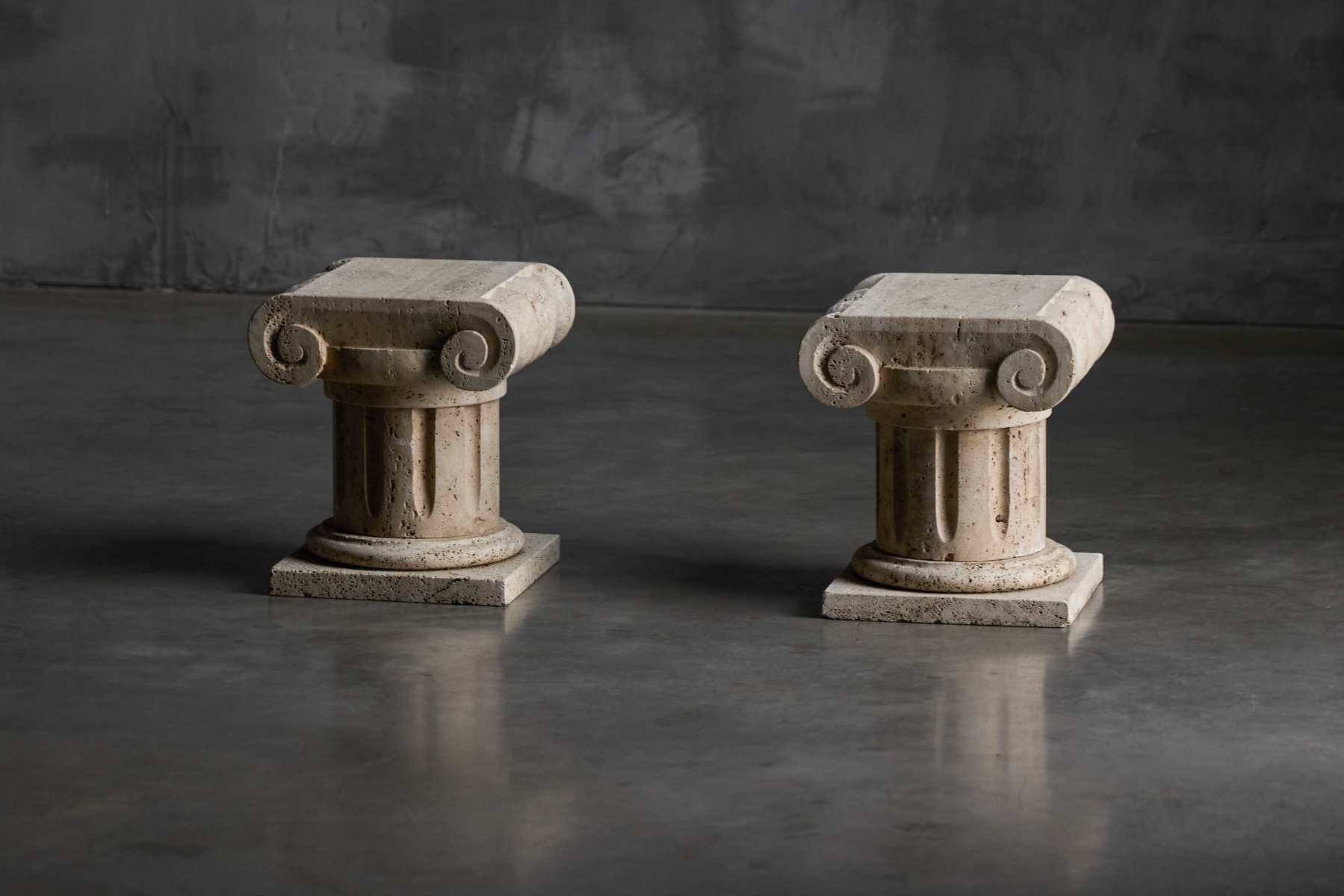 Neoclassical revival travertine side table referencing Greek and Roman architecture