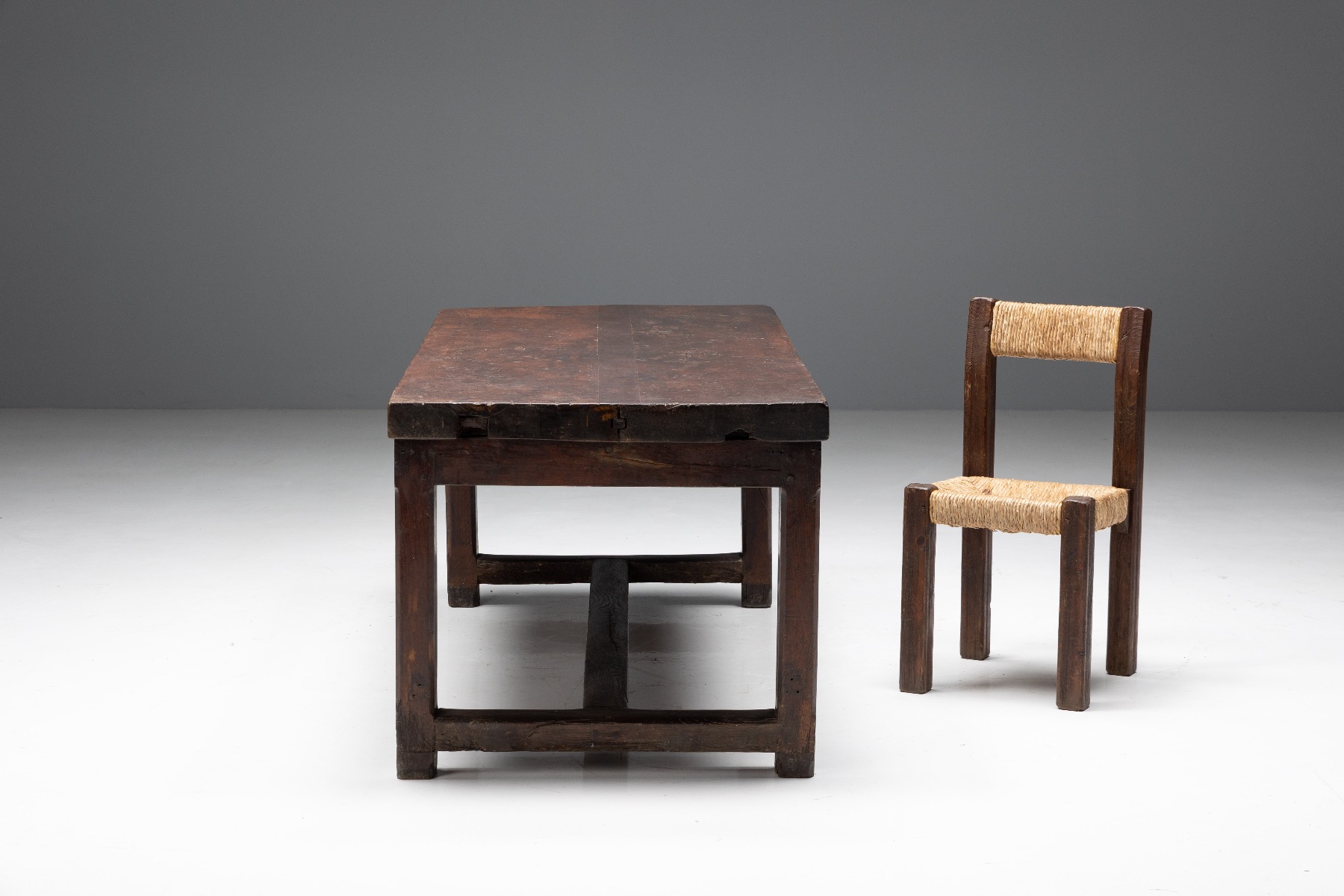 Primitive brutalist dining table in art populaire style