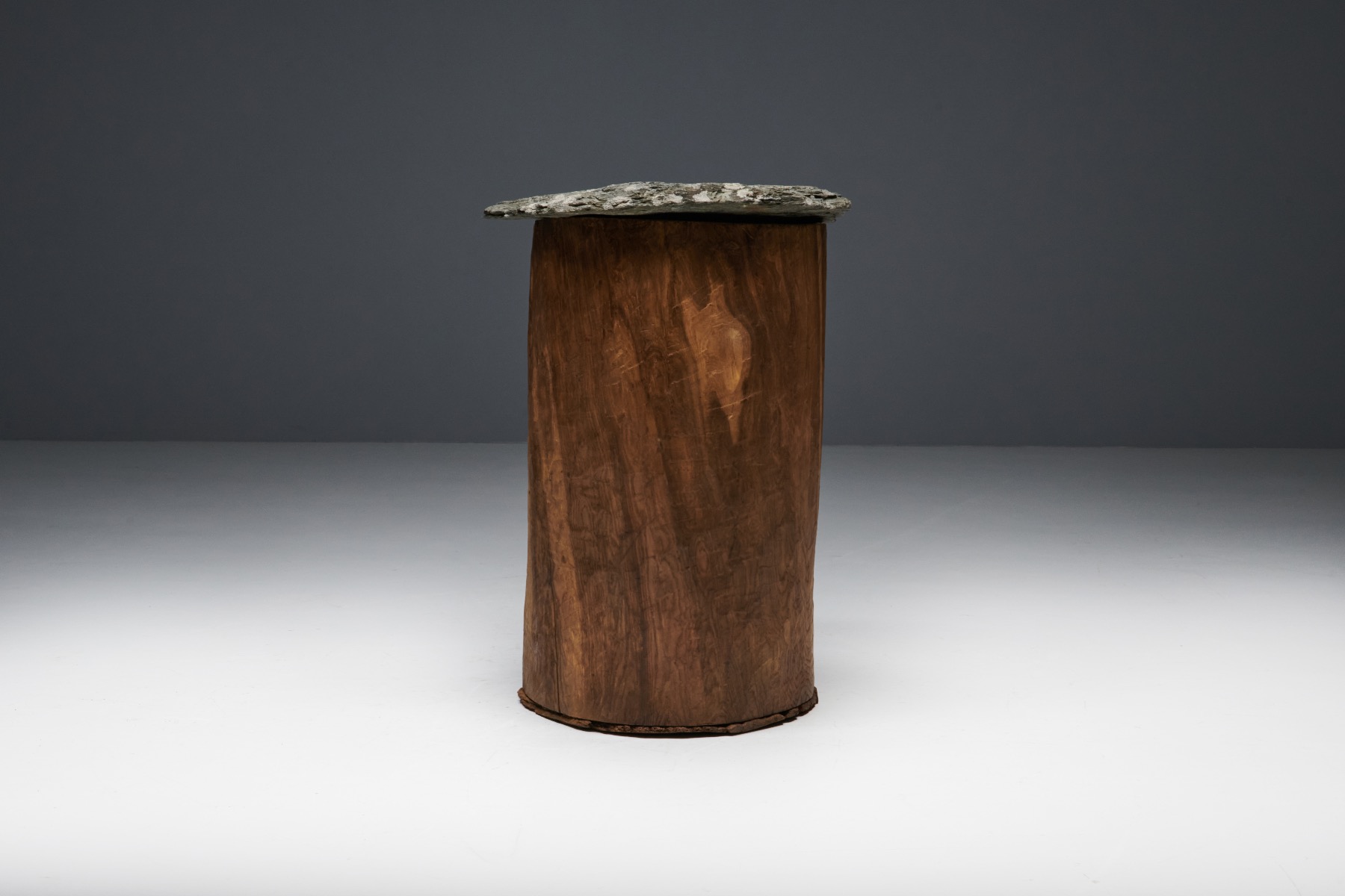 Primitive brutalist wooden cabinet in folk style
