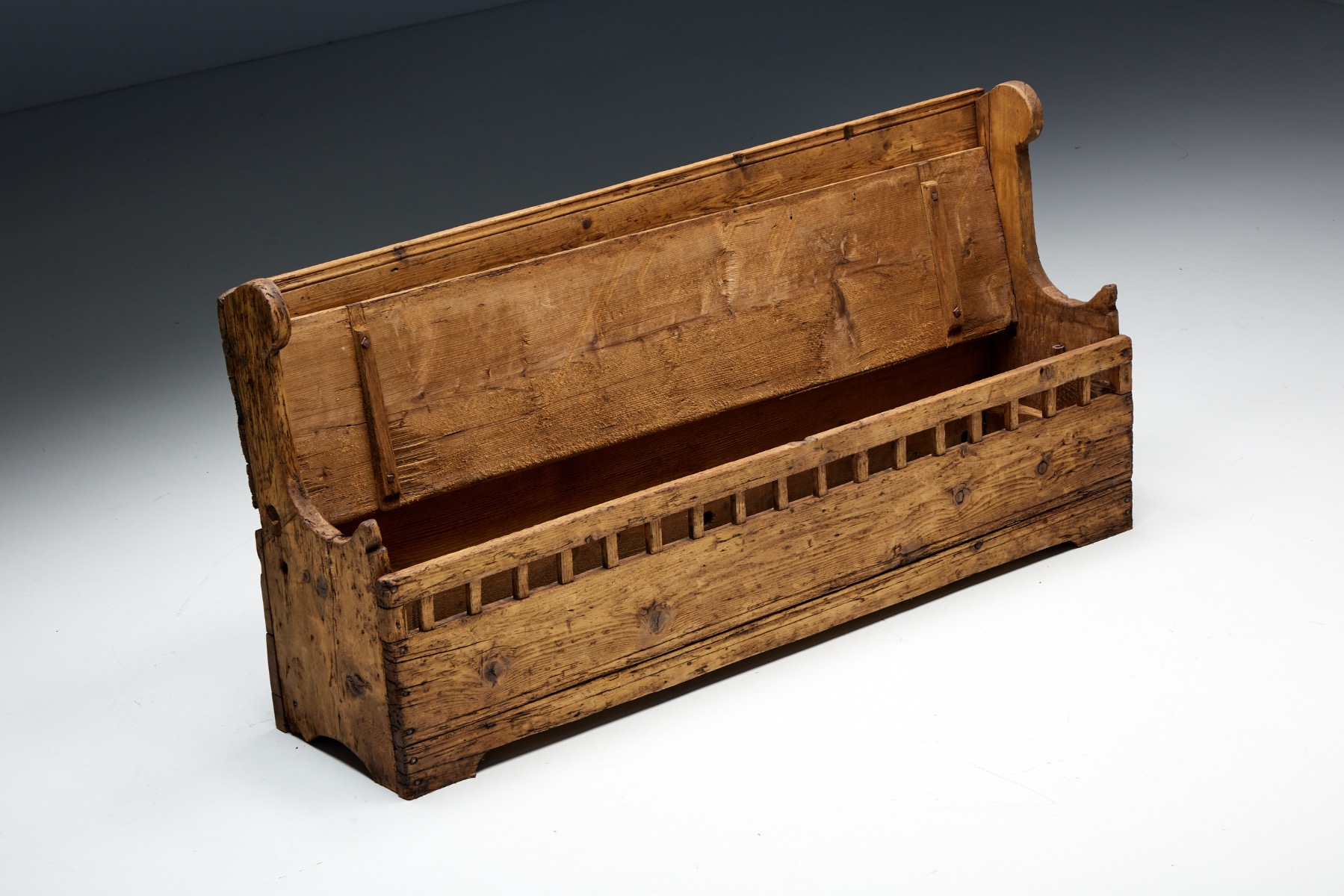 Primitive French alpine bench in solid wood