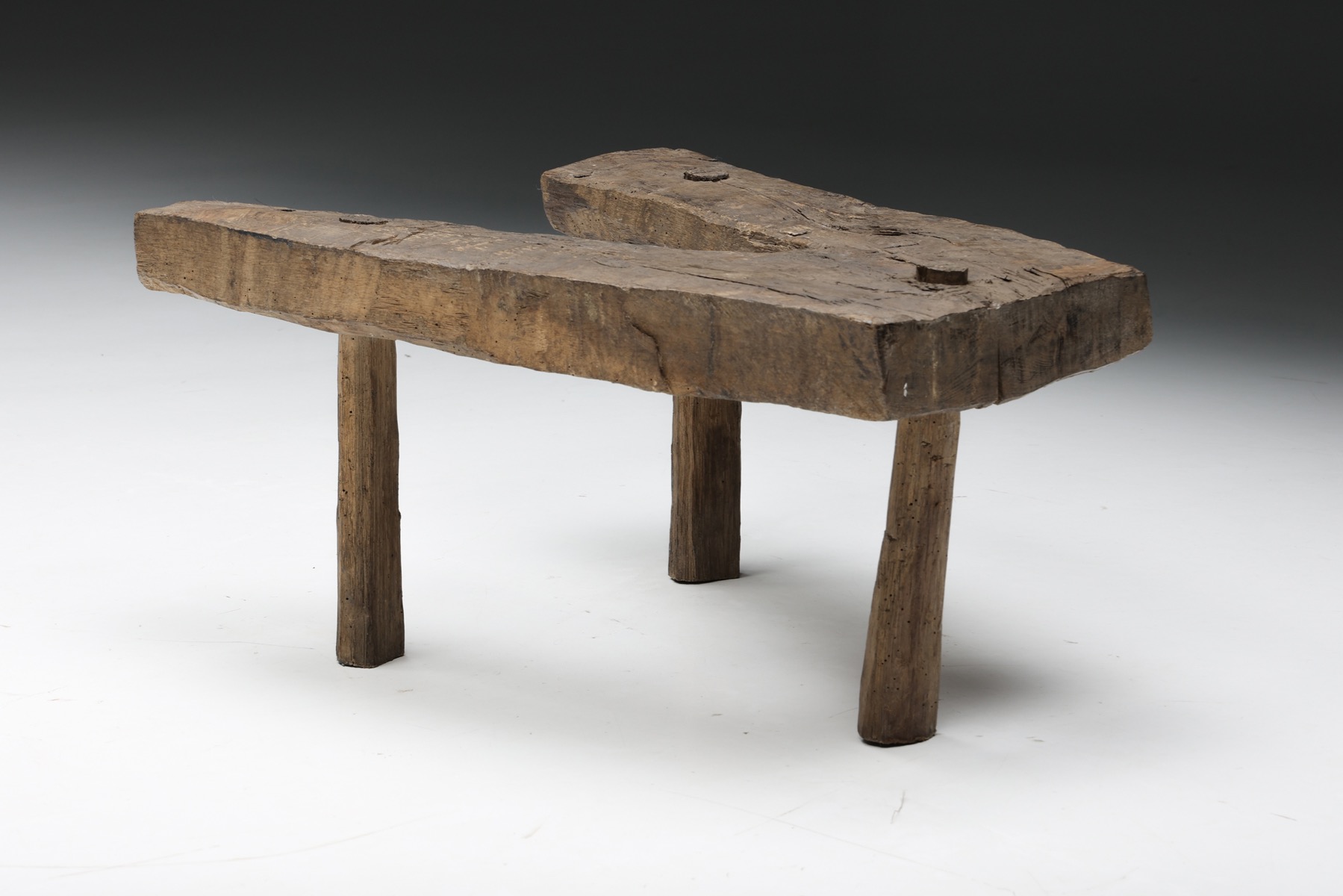 Primitive tripod stool table in organic wood design