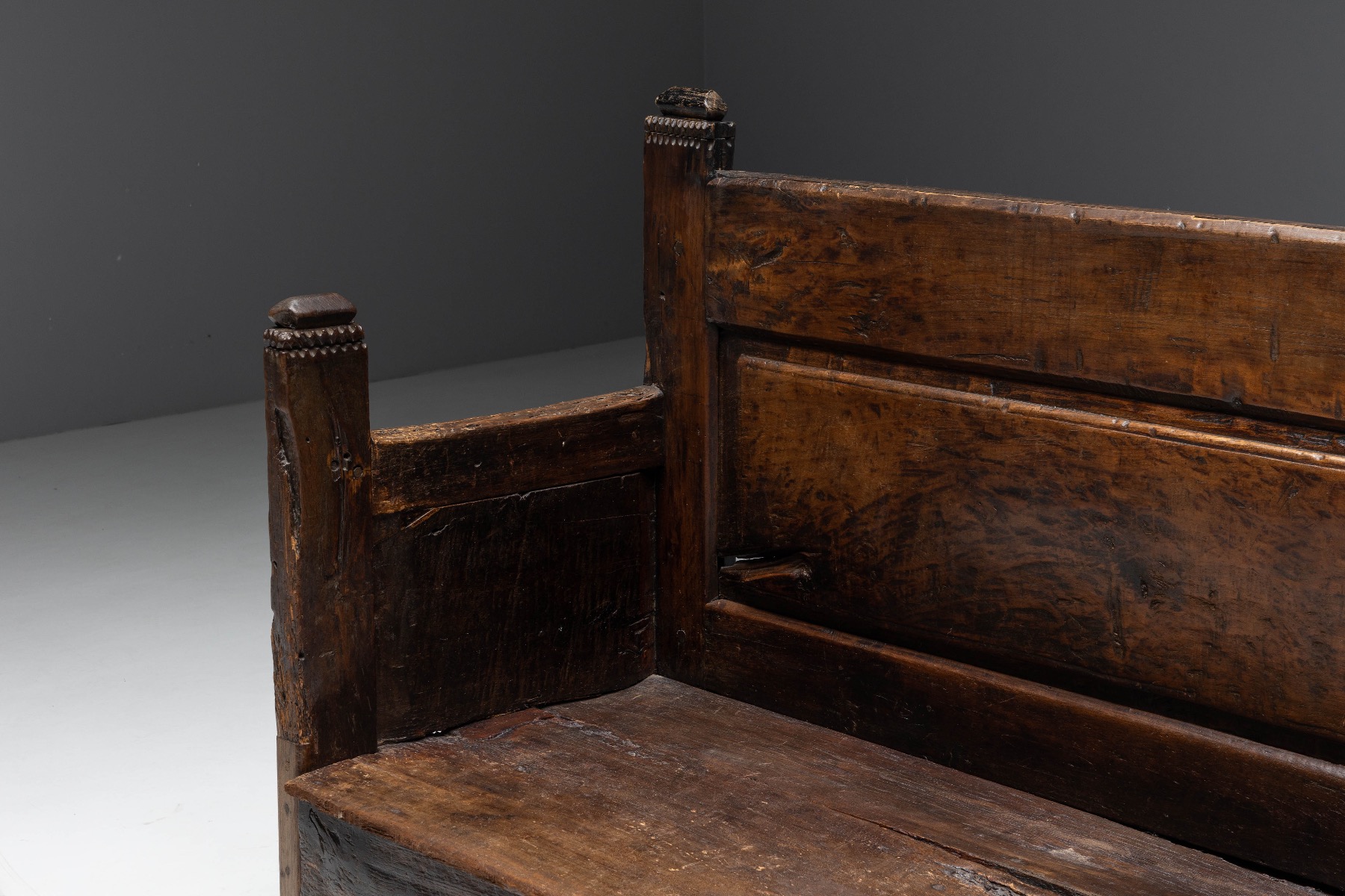 Primitive wooden bench in art populaire style